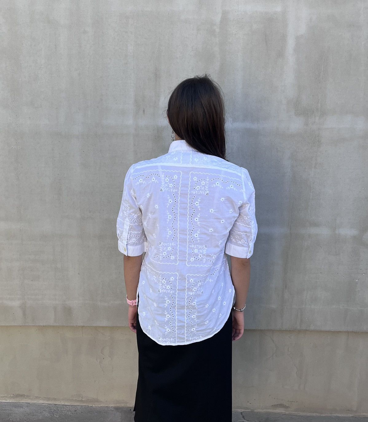 Dolce & Gabbana Dolce & Gabbana White Eyelet Embroidered Blouse Ruffle Front Size M / US 6-8 / IT 42-44 - 4 Thumbnail
