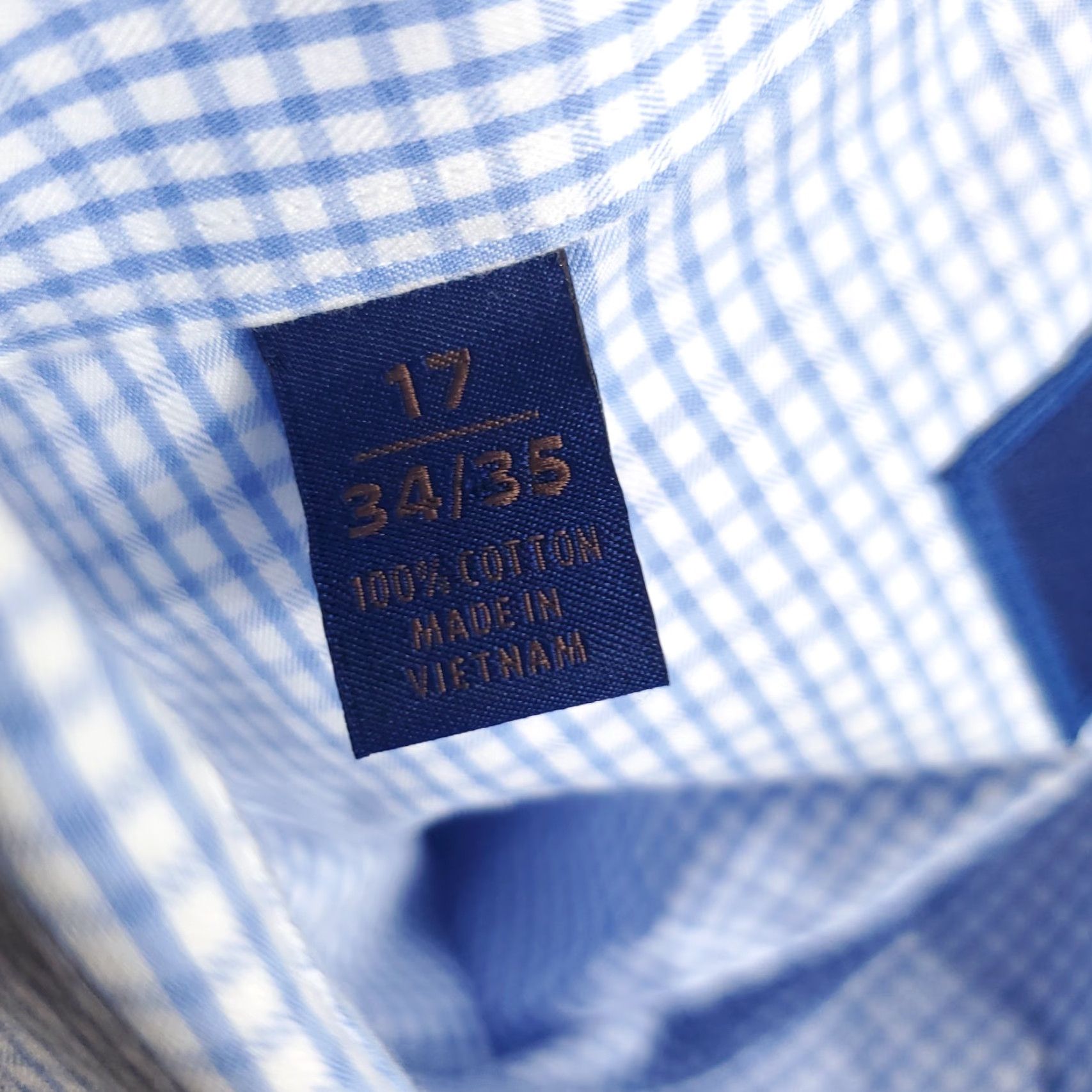 David Donahue David Donahue Shirt Mens 17 Blue Plaid Dress Button Up Long Sleeve 17 in Blue Size 46R - 6 Thumbnail