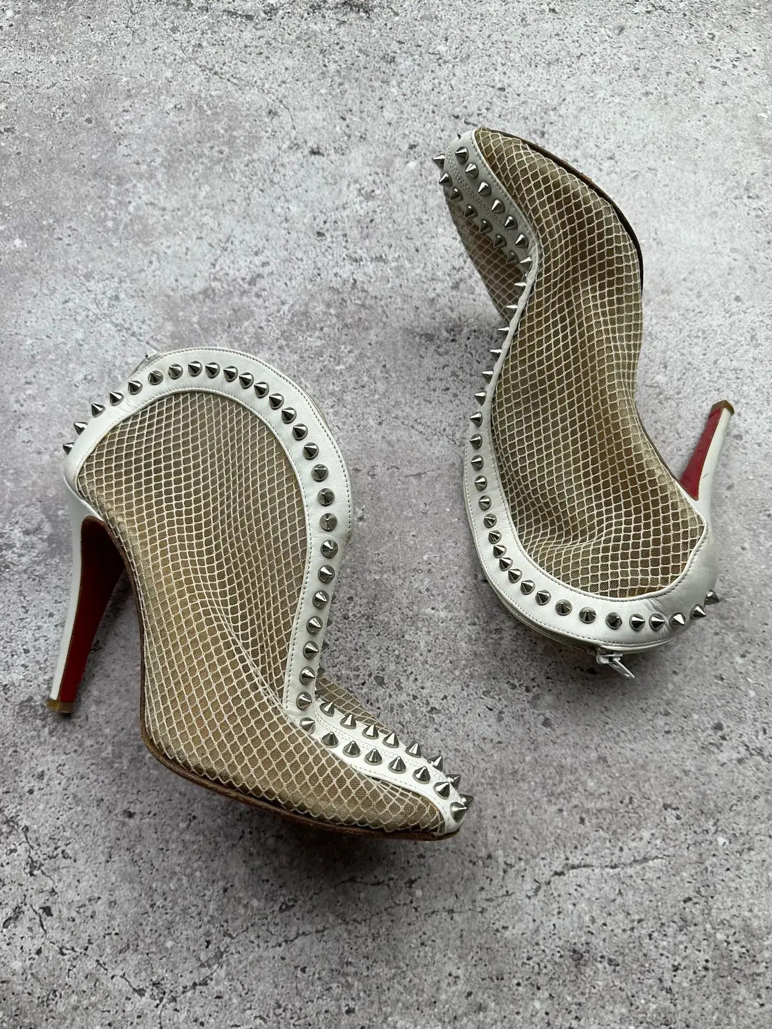 Avant Garde x Vintage Christian Louboutin Vintage Amazing Spikes Heels Shoes in White, Women's (Size 7)
