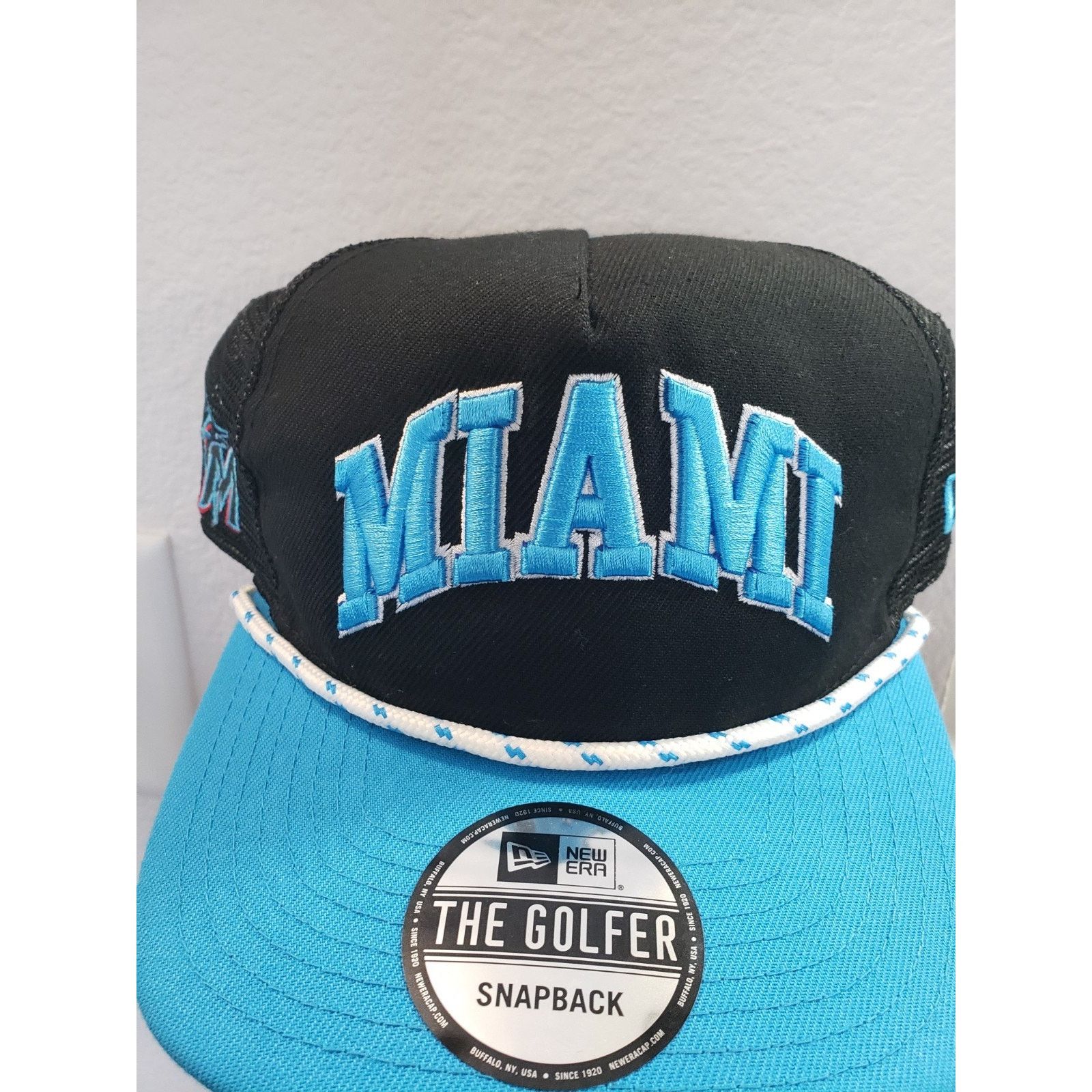 New Era Miami Marlins Hat Cap Golfer Trucker Mesh Rope Black New Era Size ONE SIZE - 1 Thumbnail