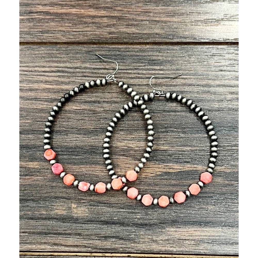Other Handmade Hexa Gemstone Hoop Bead Earrings, Southwestern Desi Size ONE SIZE - 2 Thumbnail