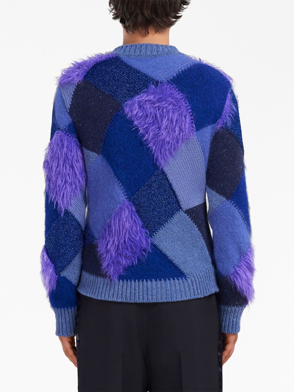 Marni o1w1db10125 Faux-Fur Argyle-Knit Jumper in Blue Size US M / EU 48-50 / 2 - 2 Thumbnail