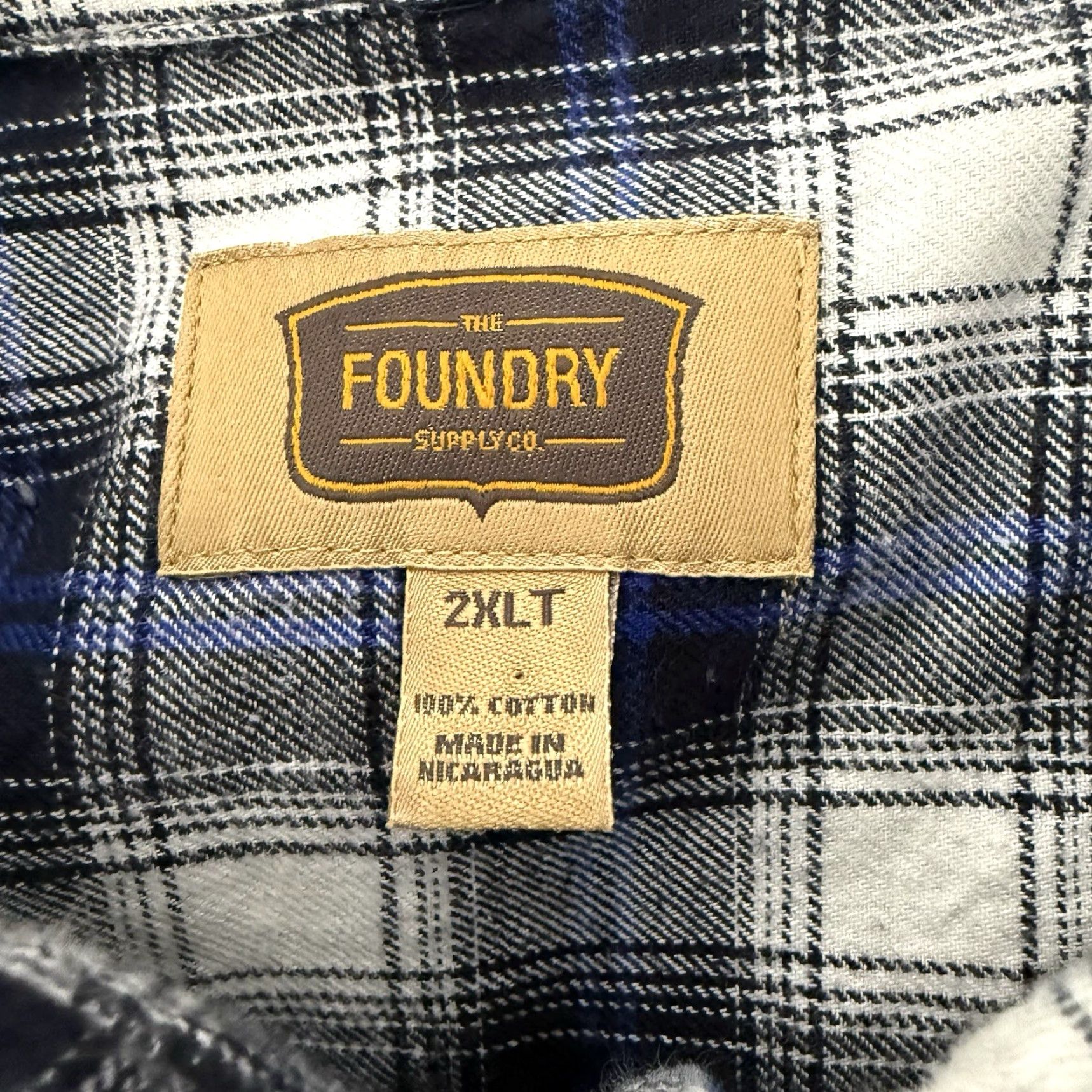 Vintage Foundry Flannel Shirt Mens 2XLT Big Tall Blue White Plaid Long Sleeve Button-Up Shirt Size US XXL / EU 58 / 5 - 2 Thumbnail