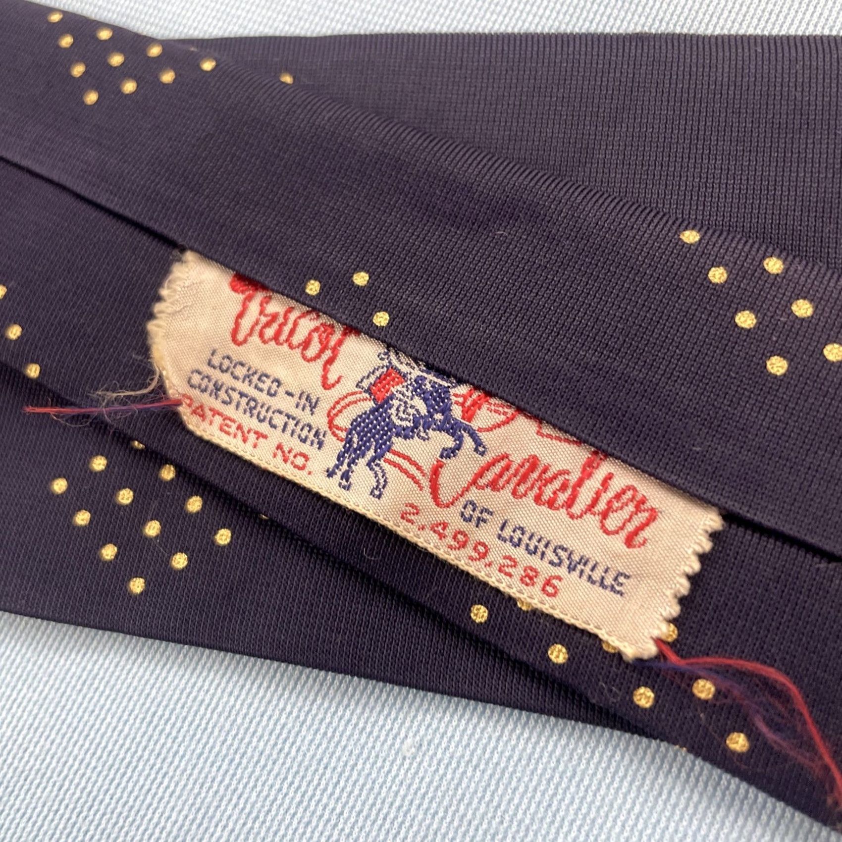 MCM VINTAGE Cavalier of Louisville Tie Neckwear Polka Dot Blue Yellow MCM Deco Rockabilly 3x53 Silk Necktie Men Size ONE SIZE - 7 Thumbnail