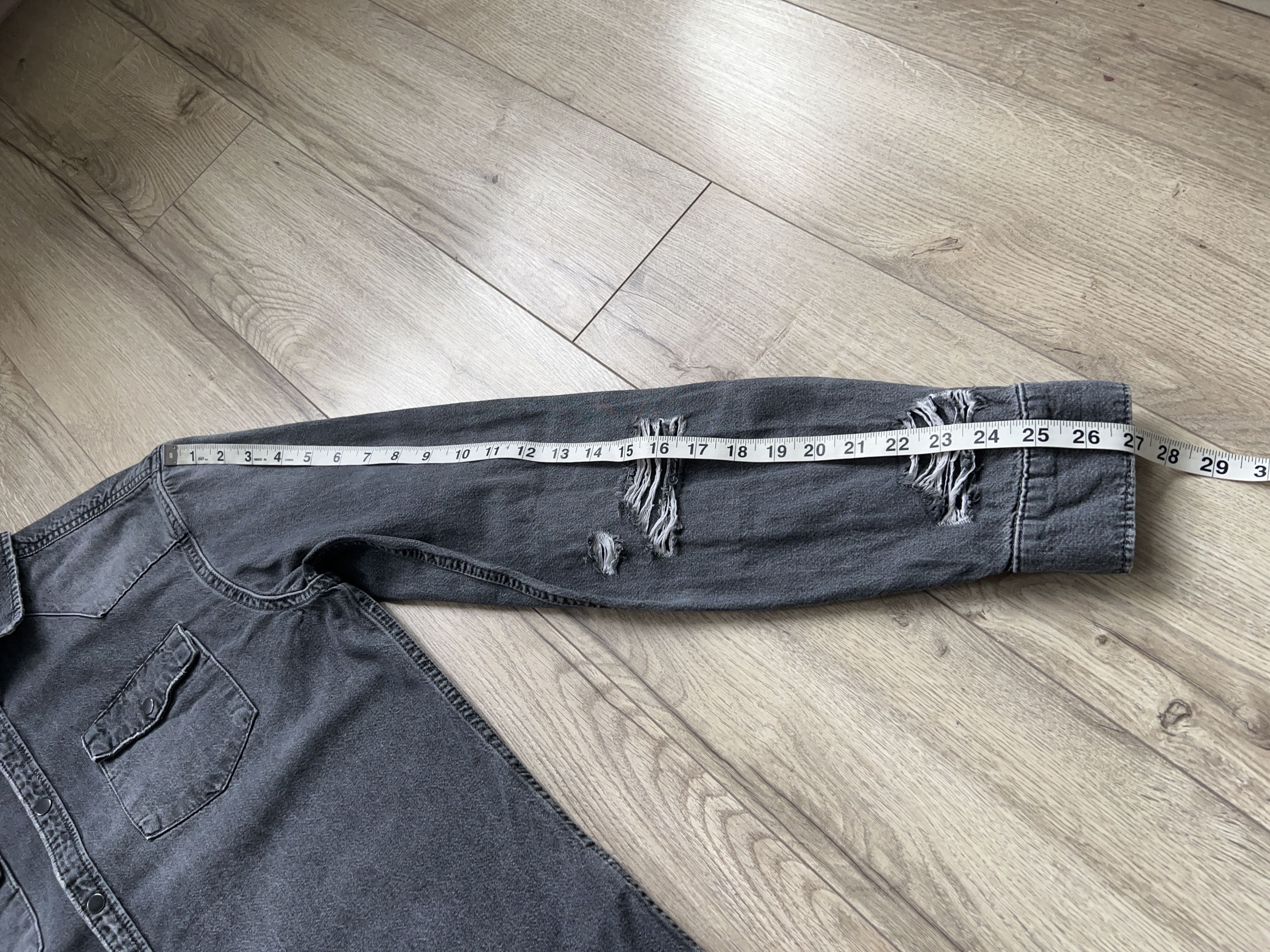 Allsaints Mens Beegan Denim Style Gray Cotton Distressed Shirt Size US L / EU 52-54 / 3 - 8 Thumbnail