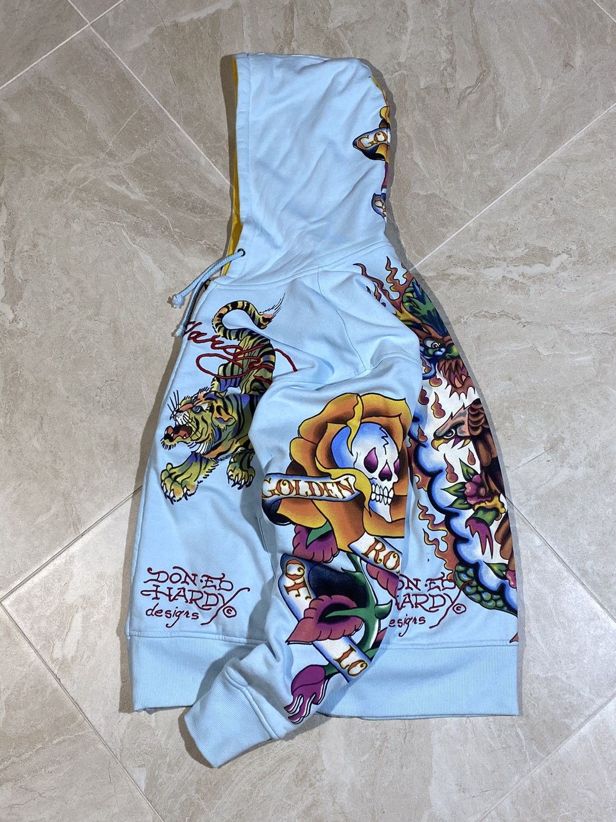 Ed Hardy × Japanese Brand Ed Hardy y2k hype streetwear style light blue zip hoodie Size US M / EU 48-50 / 2 - 12 Thumbnail