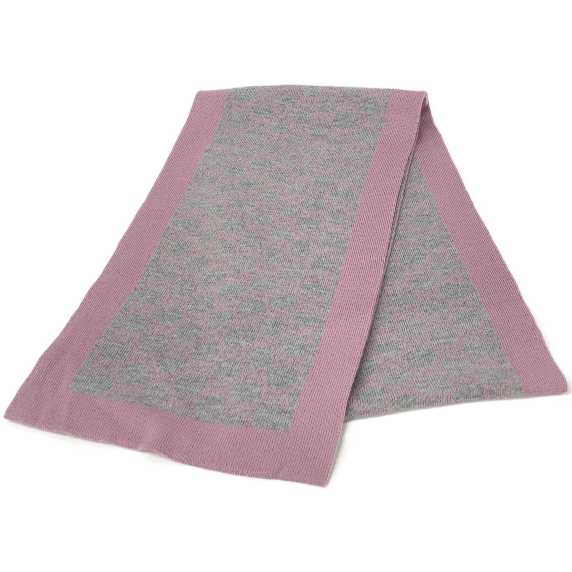 Gucci GUCCI 421068 Gray and Pink Wool GG Scarf, Gray, Women's Size ONE SIZE - 1 Thumbnail