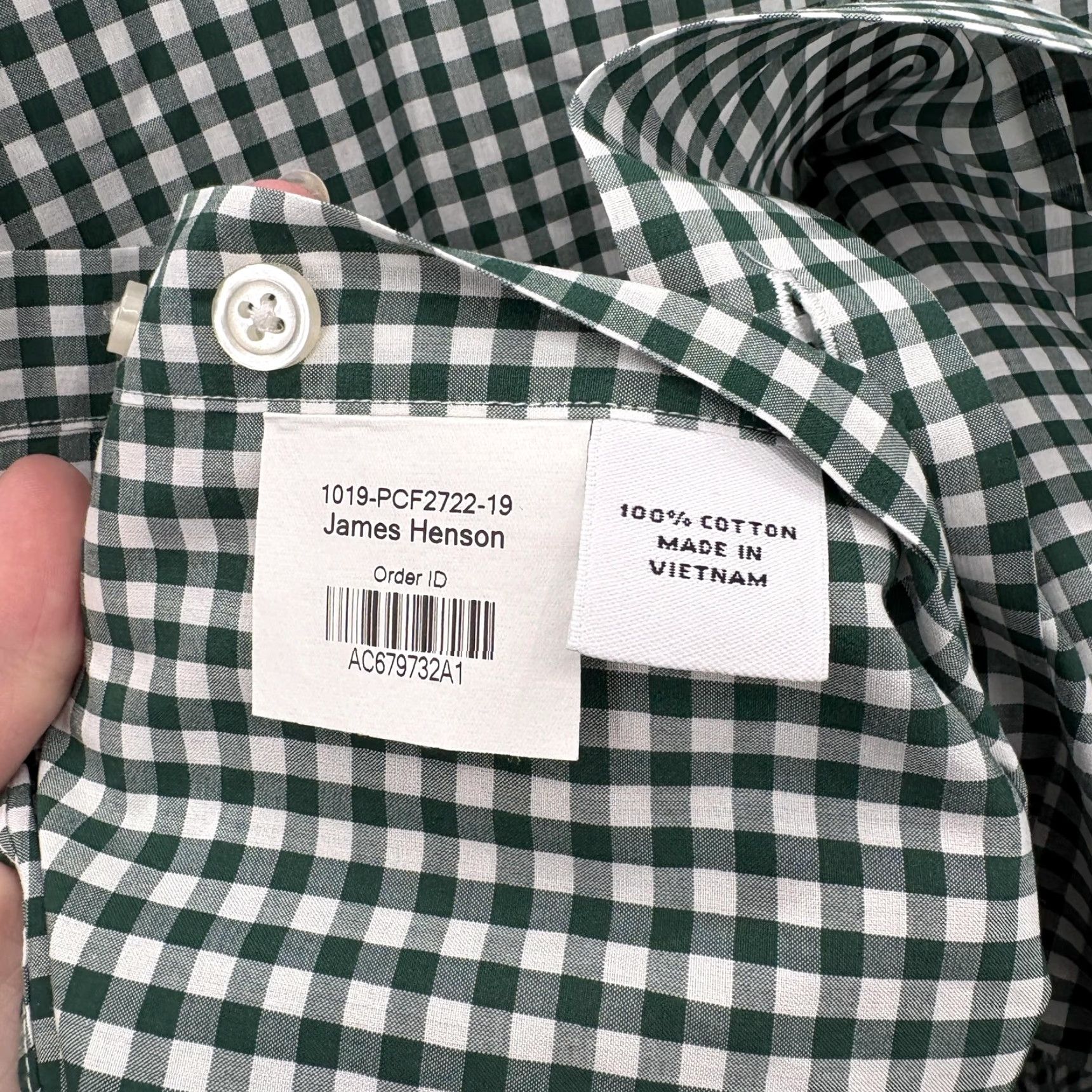 Proper Cloth Proper Cloth Shirt Mens 3XL Green White Gingham Button Long Sleeve Cotton Shirt Size US XXL / EU 58 / 5 - 5 Thumbnail