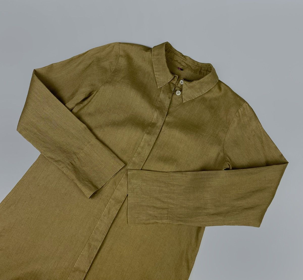 Vintage Women's KATHARINA HOVMAN 100% Linen LS Khaki Shirt US 6 Size M / US 6-8 / IT 42-44 - 8 Thumbnail