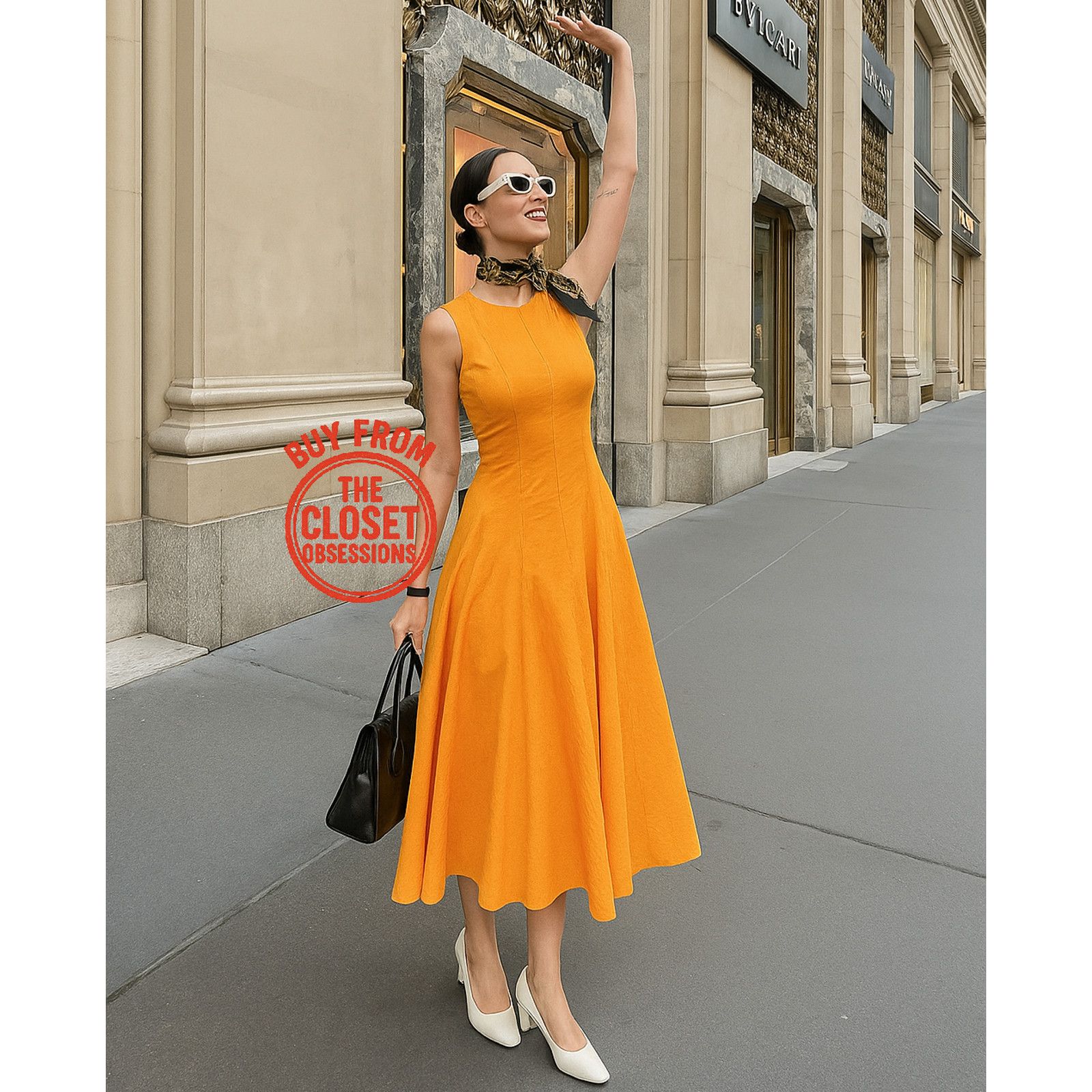 Zara ZARA Orange A-Line Midi Dress NWT Size L / US 10 / IT 46 - 4 Thumbnail