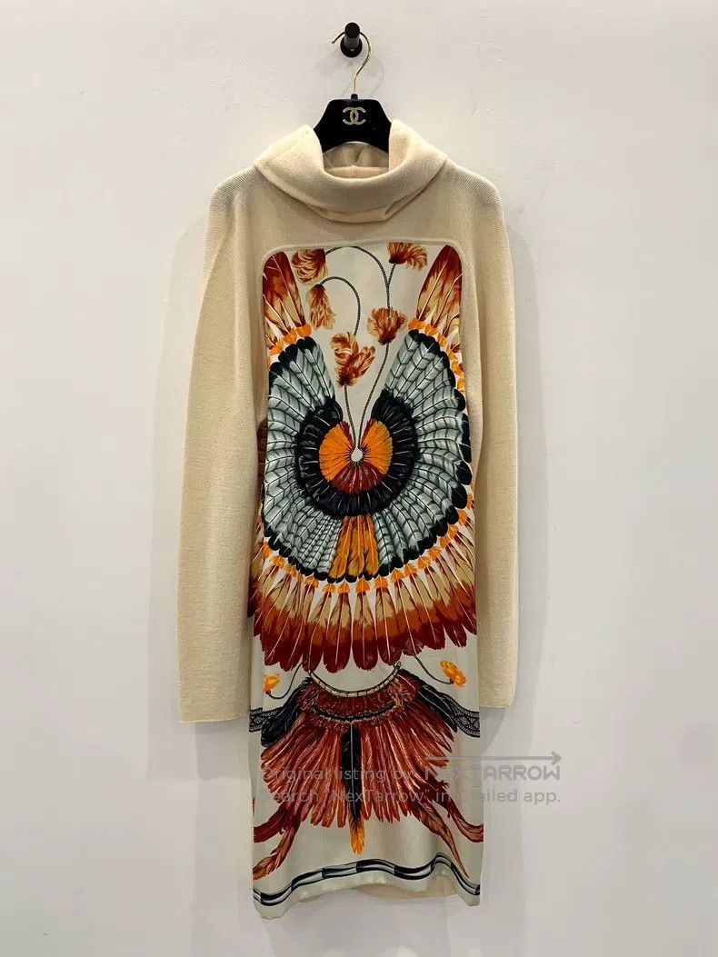 Hermes Hermes Silk feather printed logo spliced wool women's knit Size XXS / US 00 / IT 34 - 1 Thumbnail
