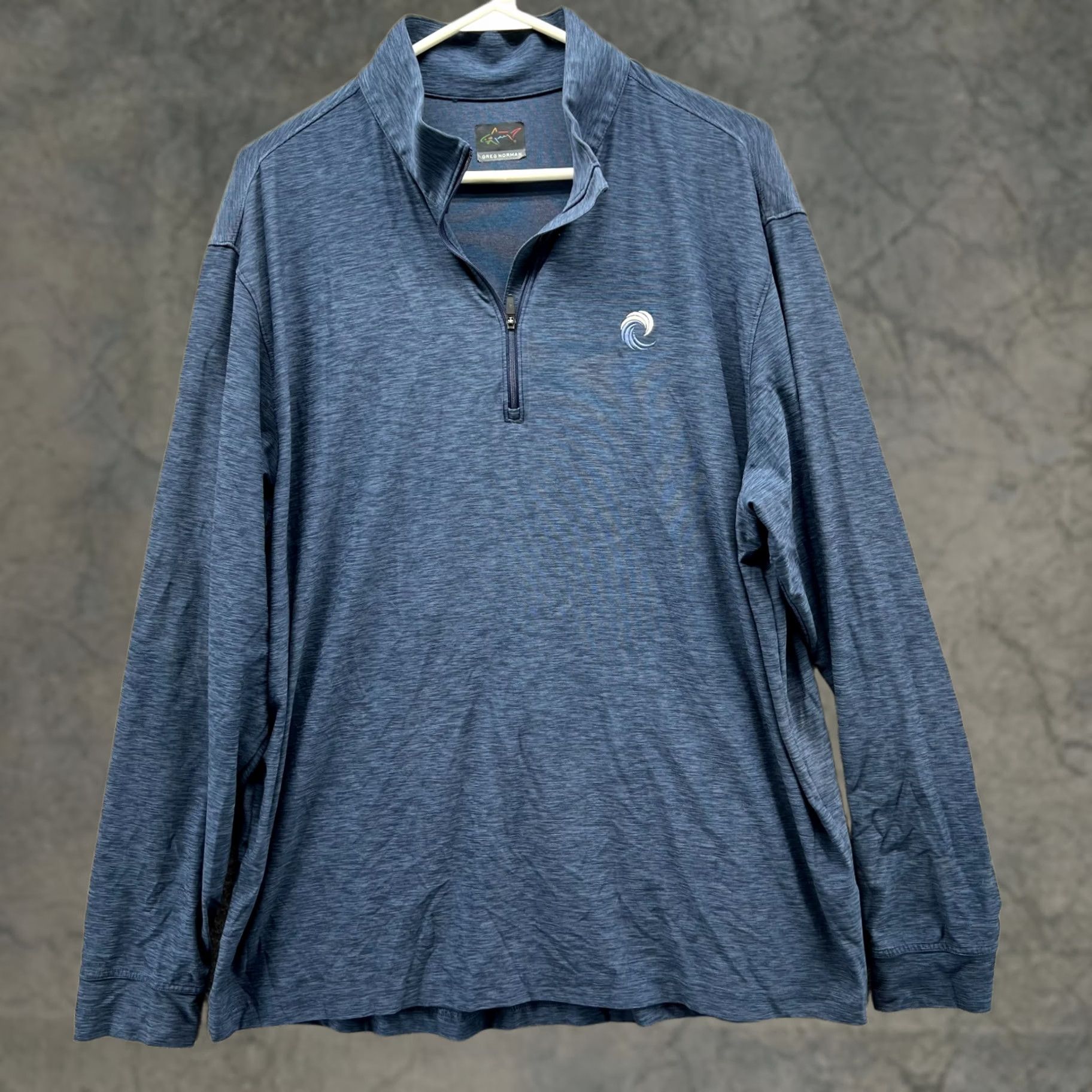Vintage Greg Norman Sweatshirt Mens Large Blue Quarter Zip Fleece Pullover Heather Sweater Knit Mock Neck Logo All Seasons Golf Pullover Size US L / EU 52-54 / 3 - 1 Thumbnail