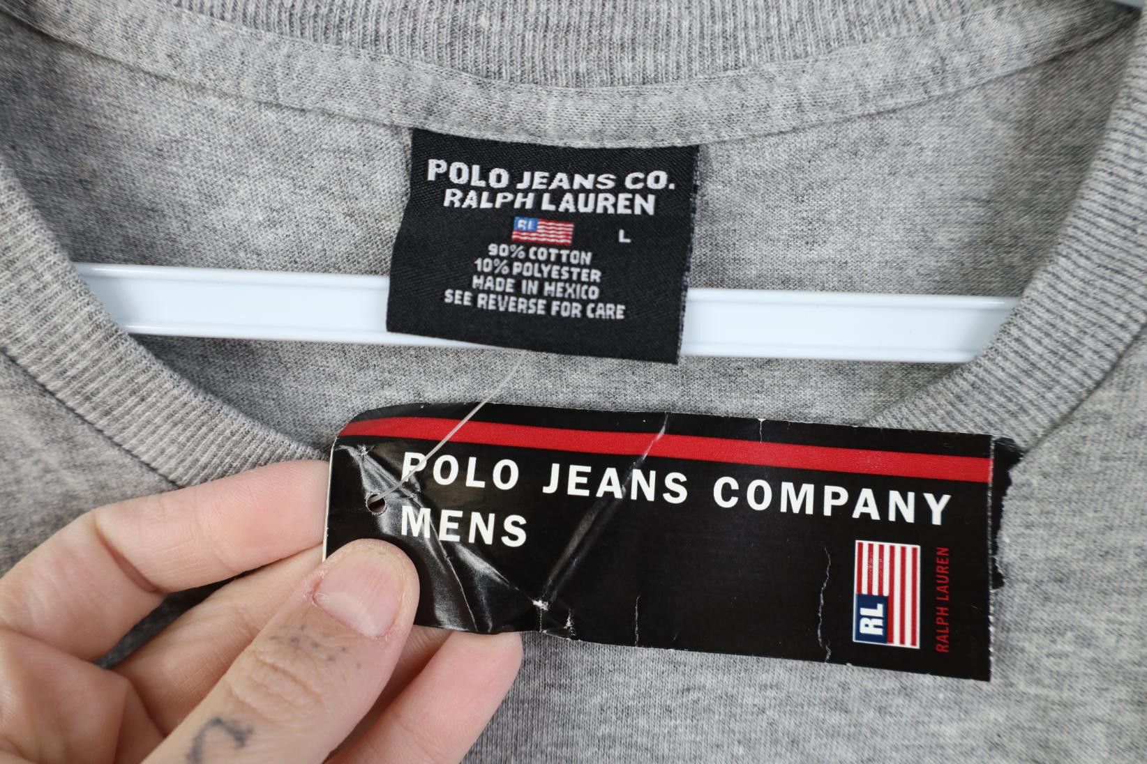 Polo Ralph Lauren Deadstock Vintage 90s Ralph Lauren Striped Logo T-Shirt Gray Size US L / EU 52-54 / 3 - 5 Thumbnail