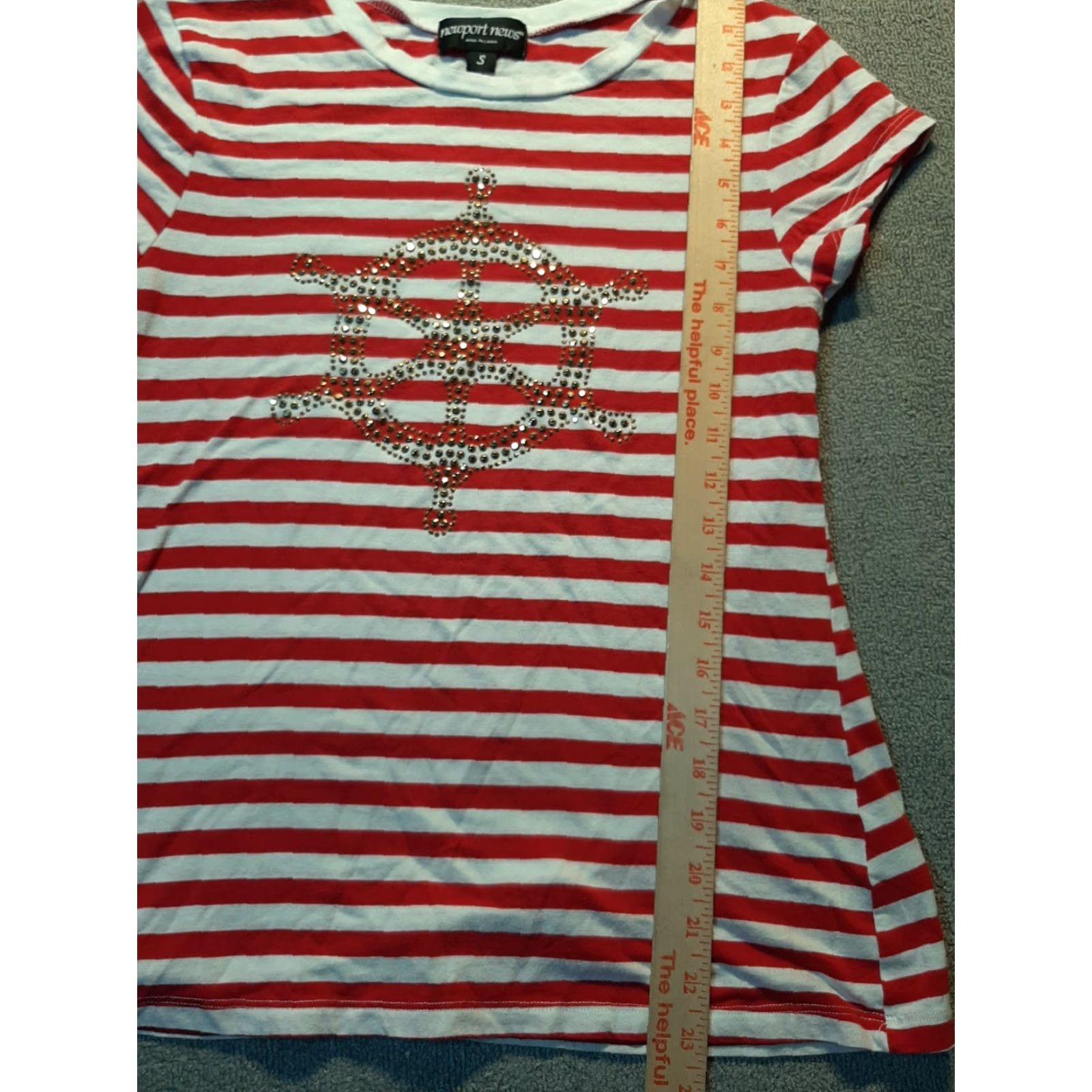 Vintage Newport News Women's Shirt S Striped Nautical Ship Wheel Red White Velvet Top Size S / US 4 / IT 40 - 4 Thumbnail