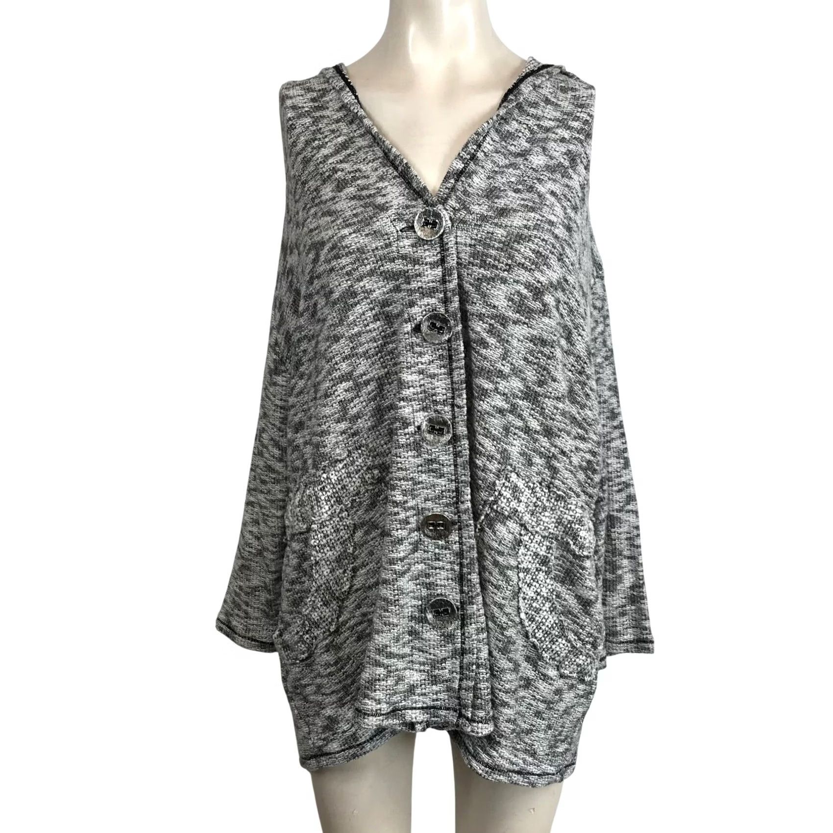 Soft Surroundings VINTAGE Soft Surroundings Marled Knit Hooded Cardigan Vest Open Front Pockets XL Size XL / US 12-14 / IT 48-50 - 2 Thumbnail