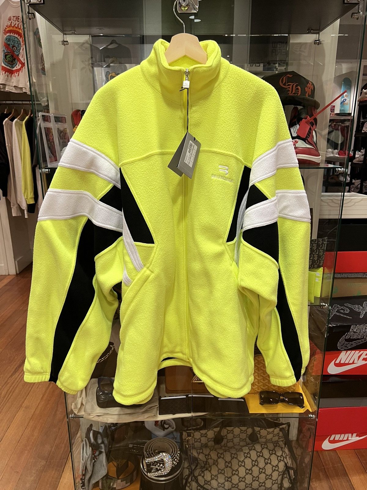 image of Balenciaga Sporty B Fleece Track Jacket in Fluro, Men's (Size Small)