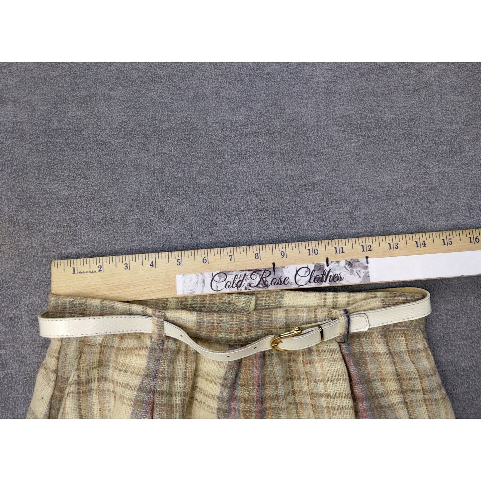 Mulberry VINTAGE Marilyn Togs Mulberry Street Women 14 Beige Plaid 100% Wool A-Line Belted Skirt Size ONE SIZE - 7 Thumbnail