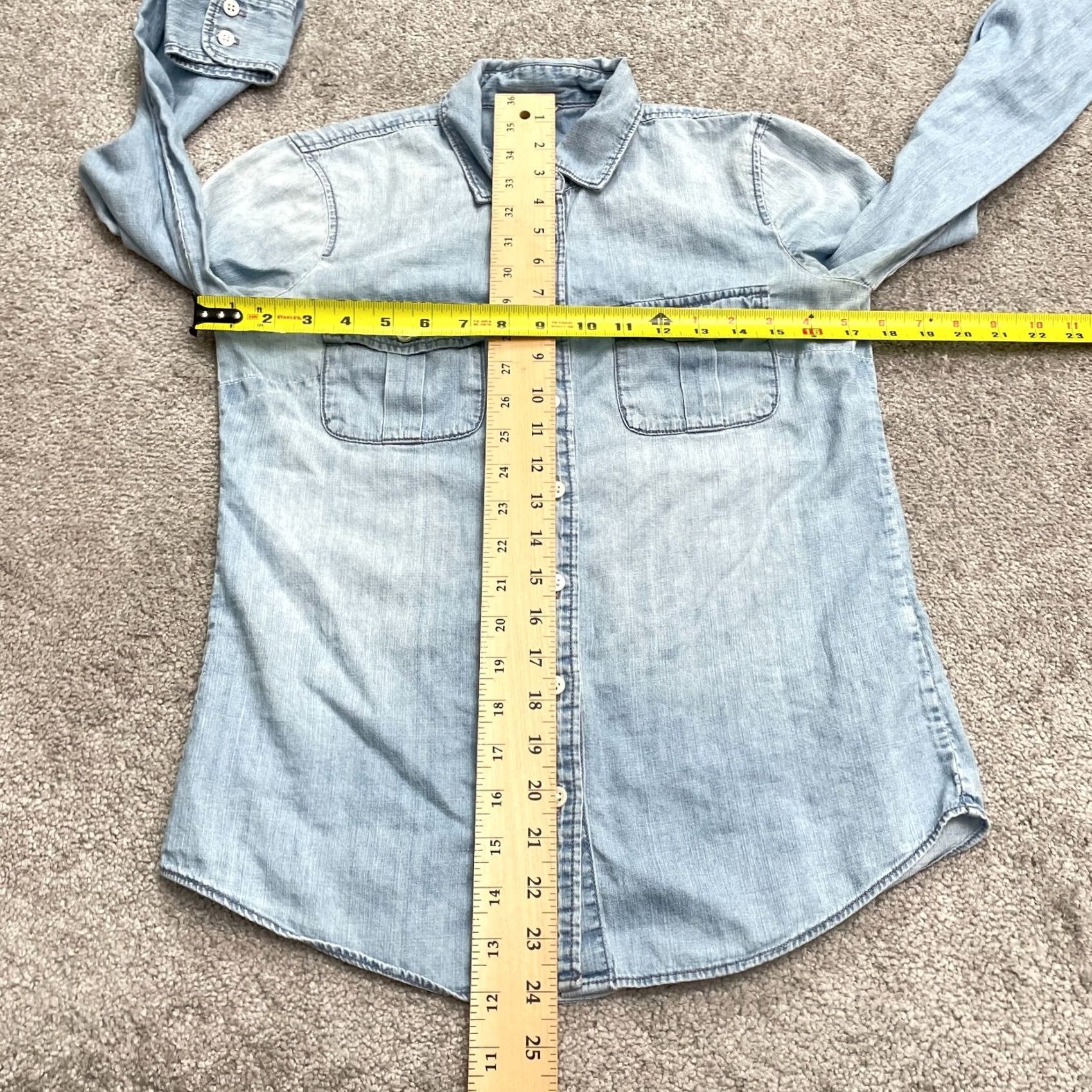 J.Crew J. Crew Chambray Western Shirt Womens 00 Blue Long Sleeve Cotton Top Size XXS / US 00 / IT 34 - 7 Thumbnail