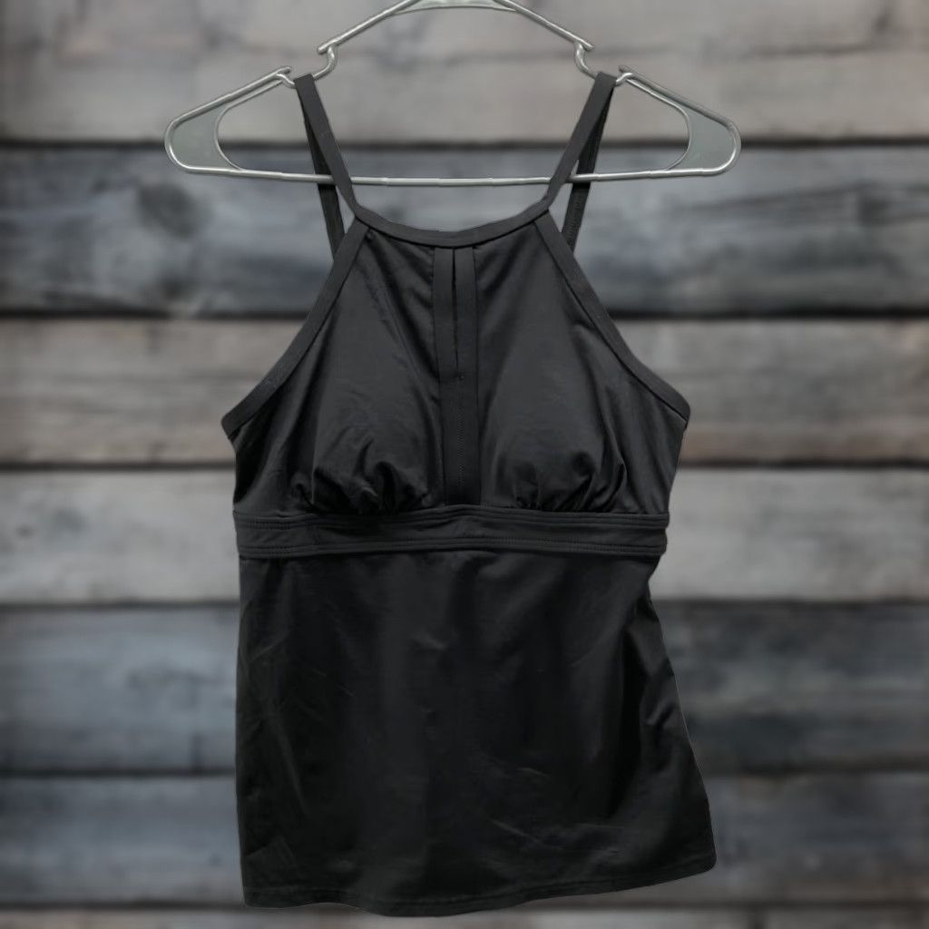 Lands' End VINTAGE? No. Lands End Keyhole High Neck Tankini Swim Top Womens 4 Black Padded Size S / US 4 / IT 40 - 1 Thumbnail