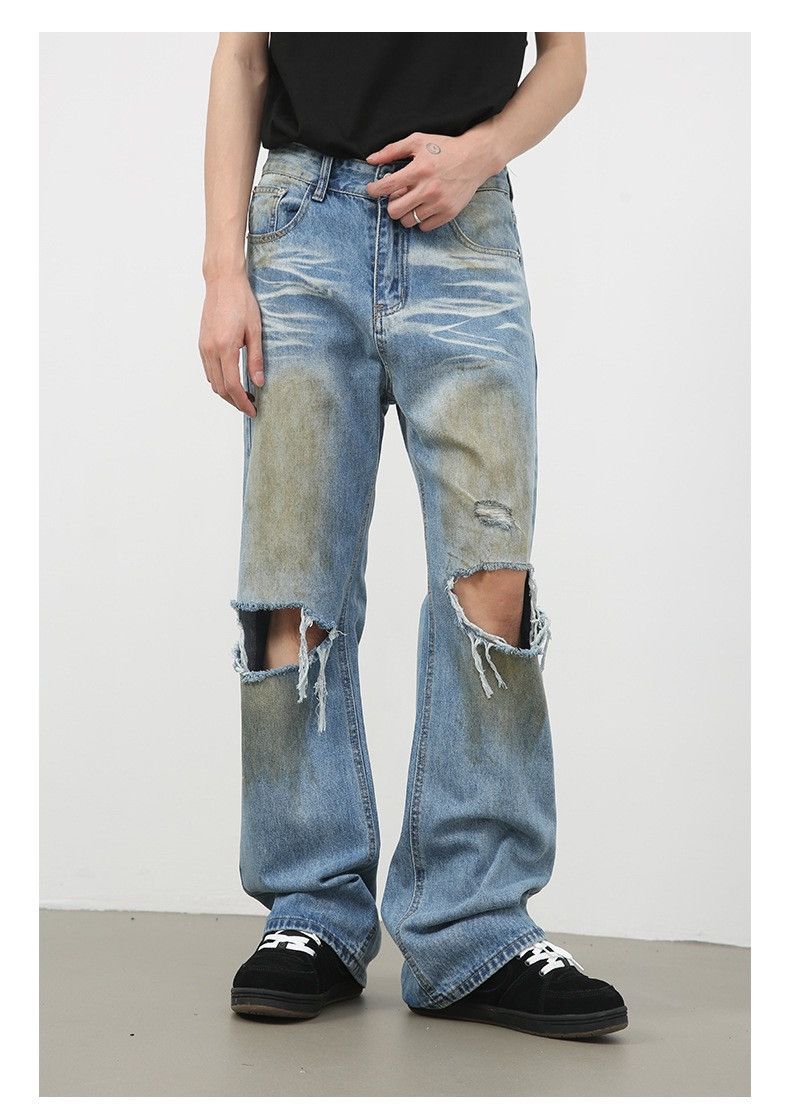 Jean Streetwear Hole Washed Ripped Flare Jeans Size US 28 / EU 44 - 1 Thumbnail