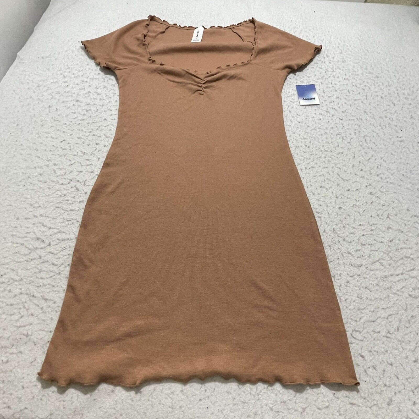 Nordstrom Abound Lettuce Edge Mini Dress Tan Ruched Organic Cotton Size M / US 6-8 / IT 42-44 - 1 Thumbnail