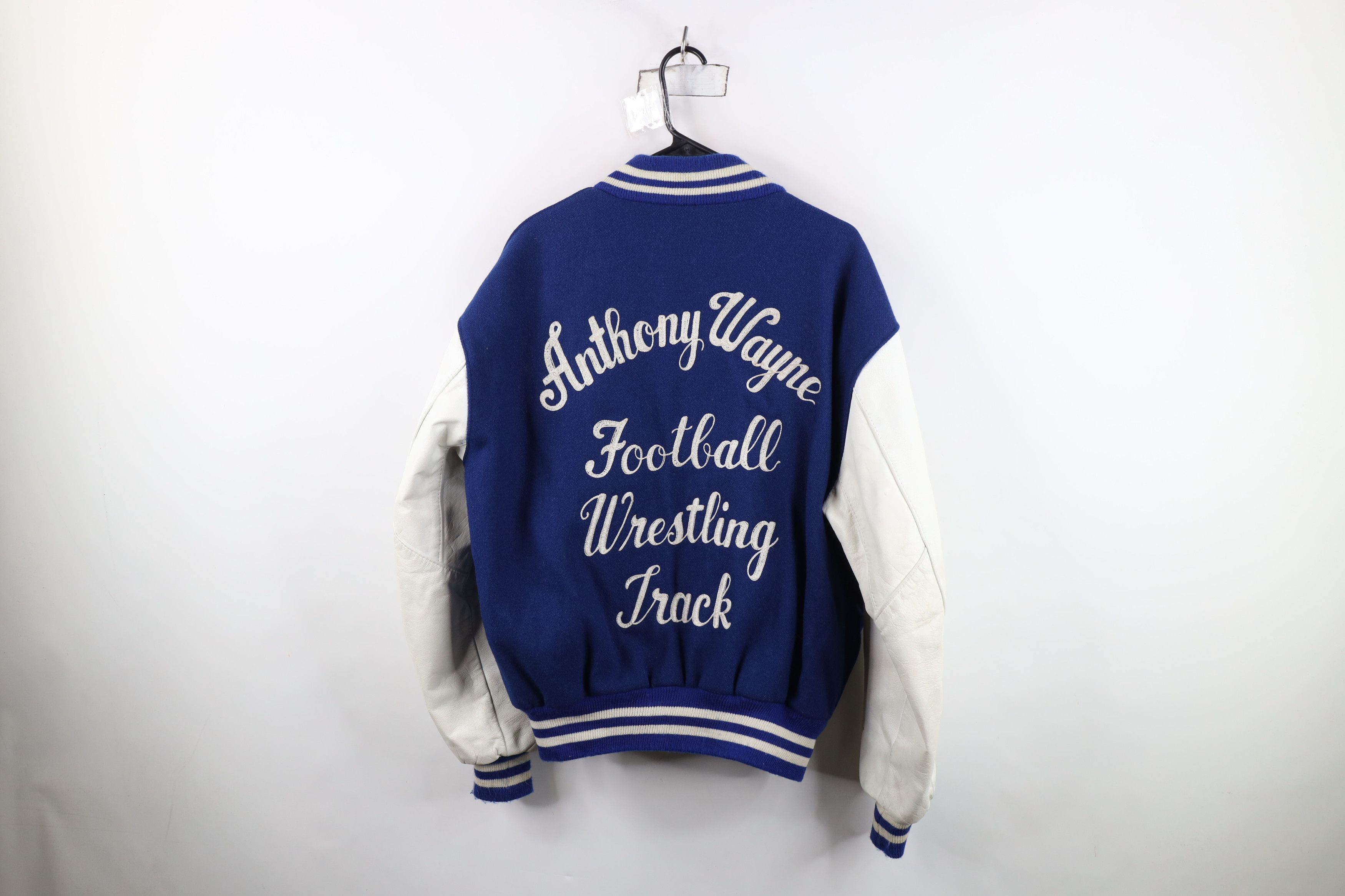 Vintage Vintage 90s Wool Leather Varsity Letterman Jacket Blue USA Size US XL / EU 56 / 4 - 12 Thumbnail