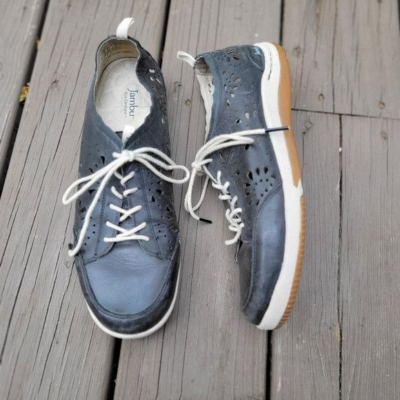 Other Jambu Bloom Dark Charcoal Grey Black Leather Laser Cut Flora Size US 11 / IT 41 - 1 Thumbnail