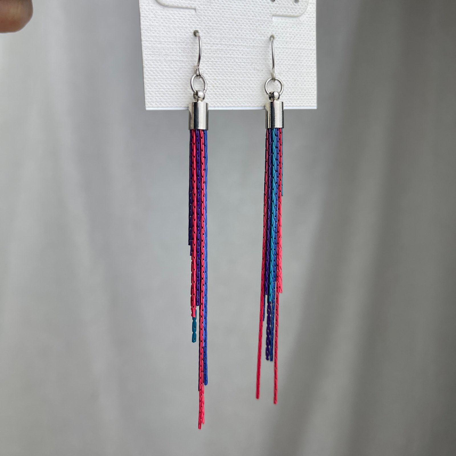 Other Colorful Chain Link Fringe Earrings Purple Teal Pink Blue Size ONE SIZE - 14 Thumbnail