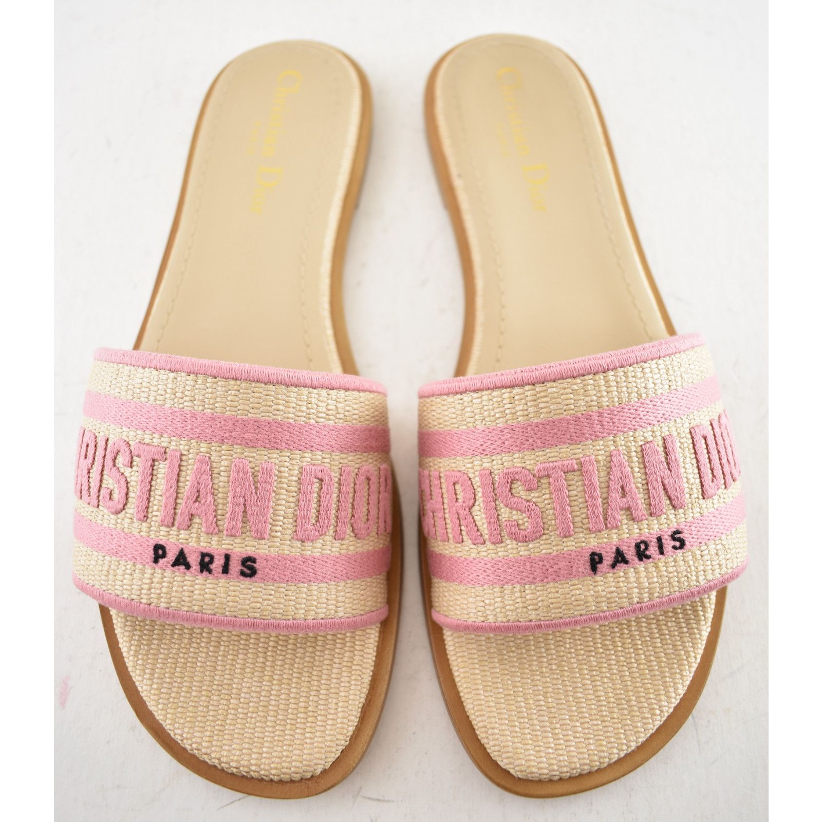 Dior Christian Dior Dway Pink Beige Raffia Logo Slide Sandal 38.5 Size US 8.5 / IT 38.5 - 3 Thumbnail