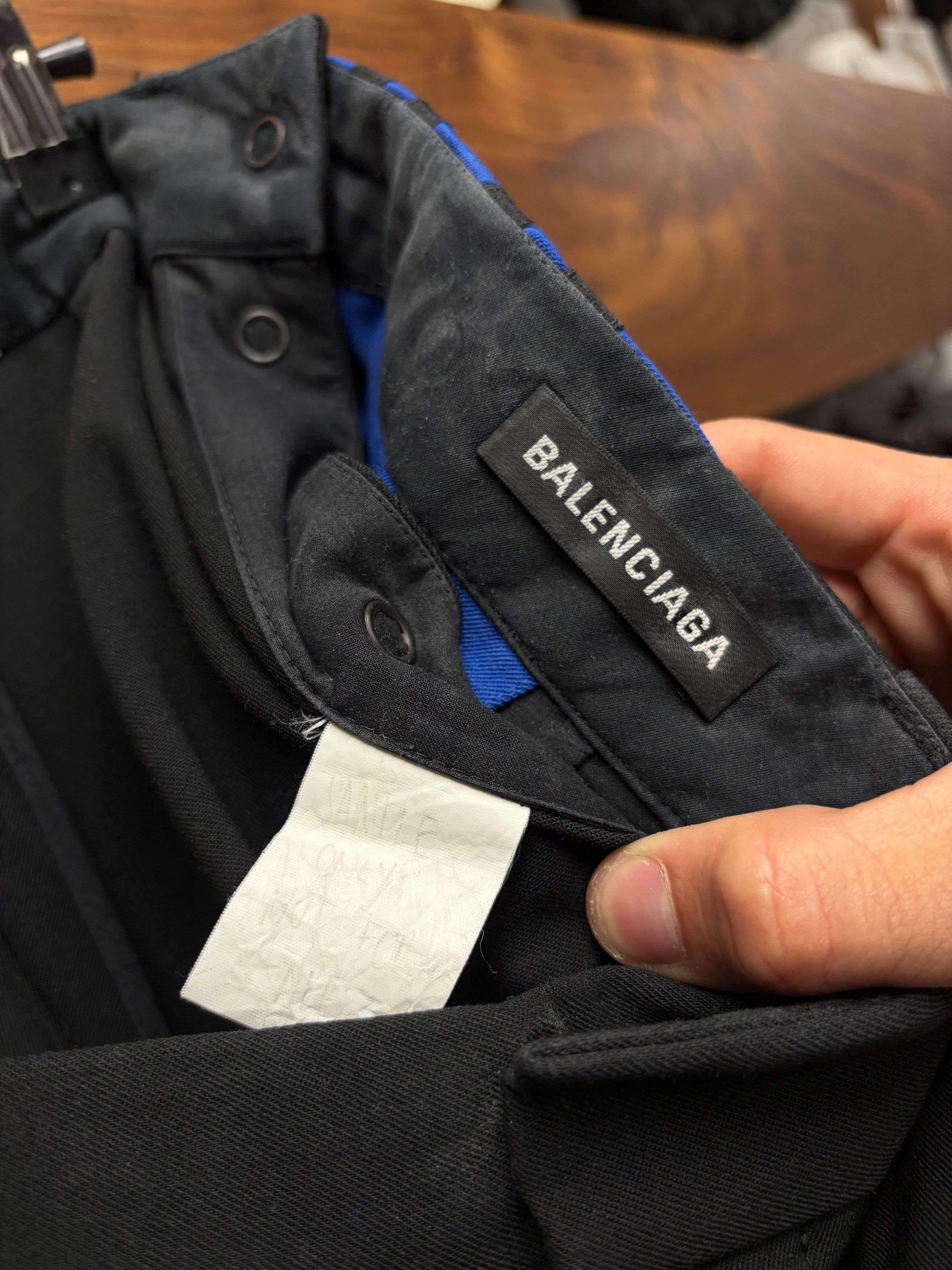 Balenciaga SAMPLE Balenciaga Black/Blue Striped Side Seam Straight Leg Trousers Size US 32 / EU 48 - 3 Thumbnail