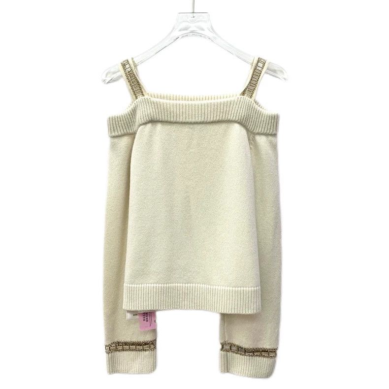 Chanel Chanel Beige off-the-shoulder track chain cashmere knitted Size XXS / US 00 / IT 34 - 2 Thumbnail