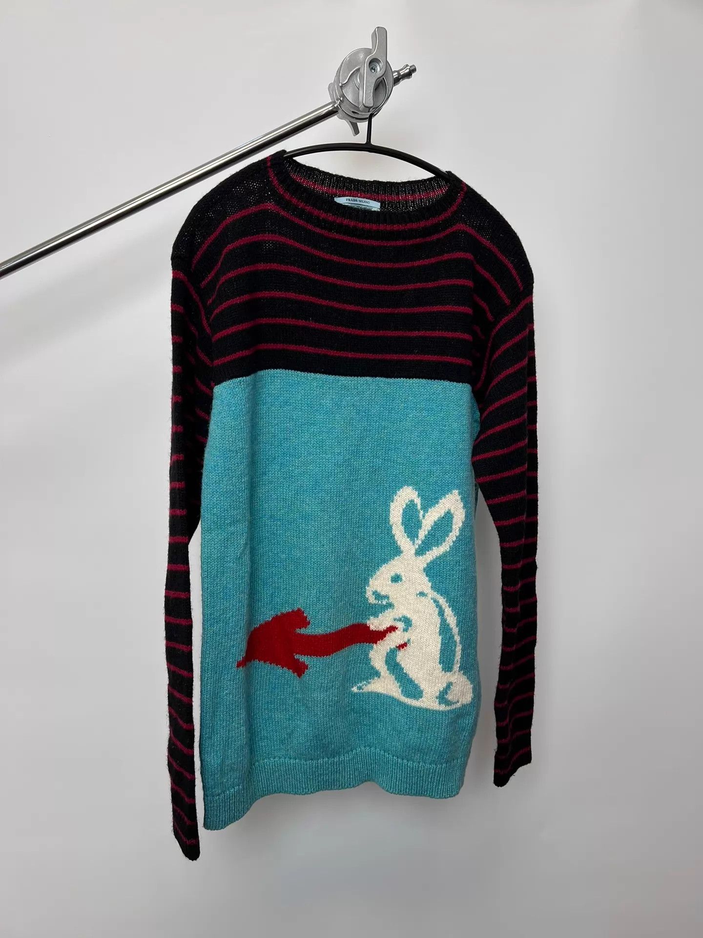 Prada Prada 16ss Stripe Colorblocked Rabbit Embroidered Sweater Size US M / EU 48-50 / 2 - 2 Thumbnail