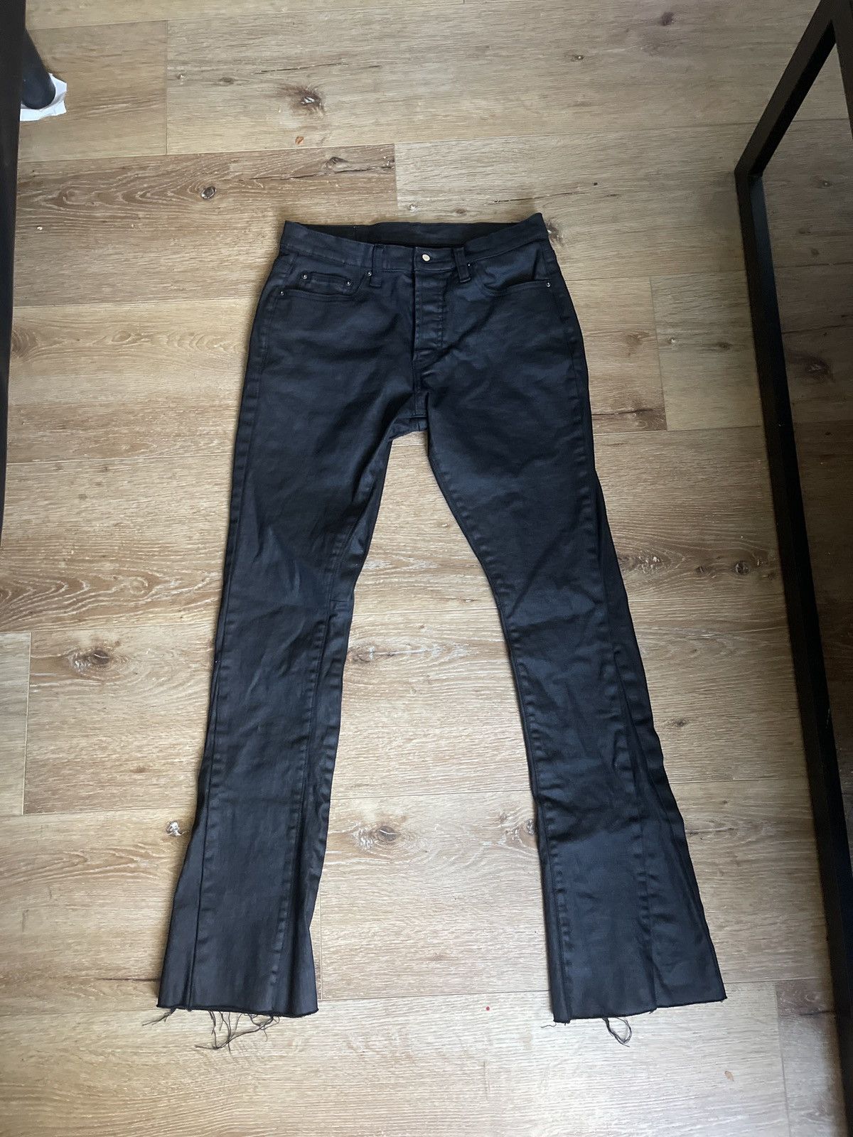 MNML mnml Black waxed flared denim Grailed