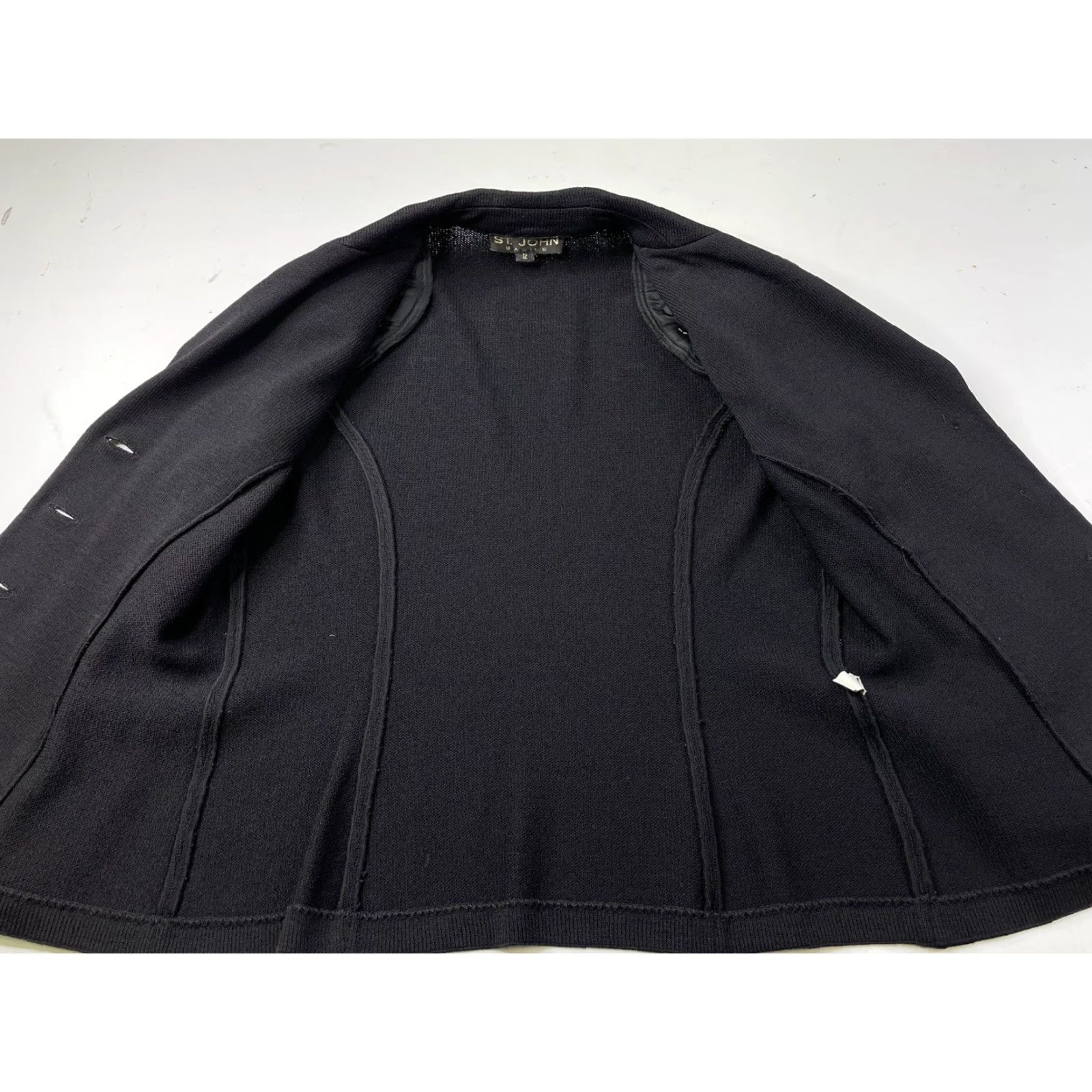 St. John St. John Basics 2Pc Jacket/Blazer & Pant Suit Black Knit Gold Buttons Size 12 Size 34" / US 12 / IT 48 - 4 Thumbnail