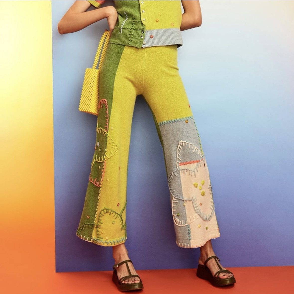 Yan Yan Knits YanYan Sunblock Colorblock Lambswool Wide Leg Pants NWOT Size 27" / US 4 / IT 40 - 1 Thumbnail
