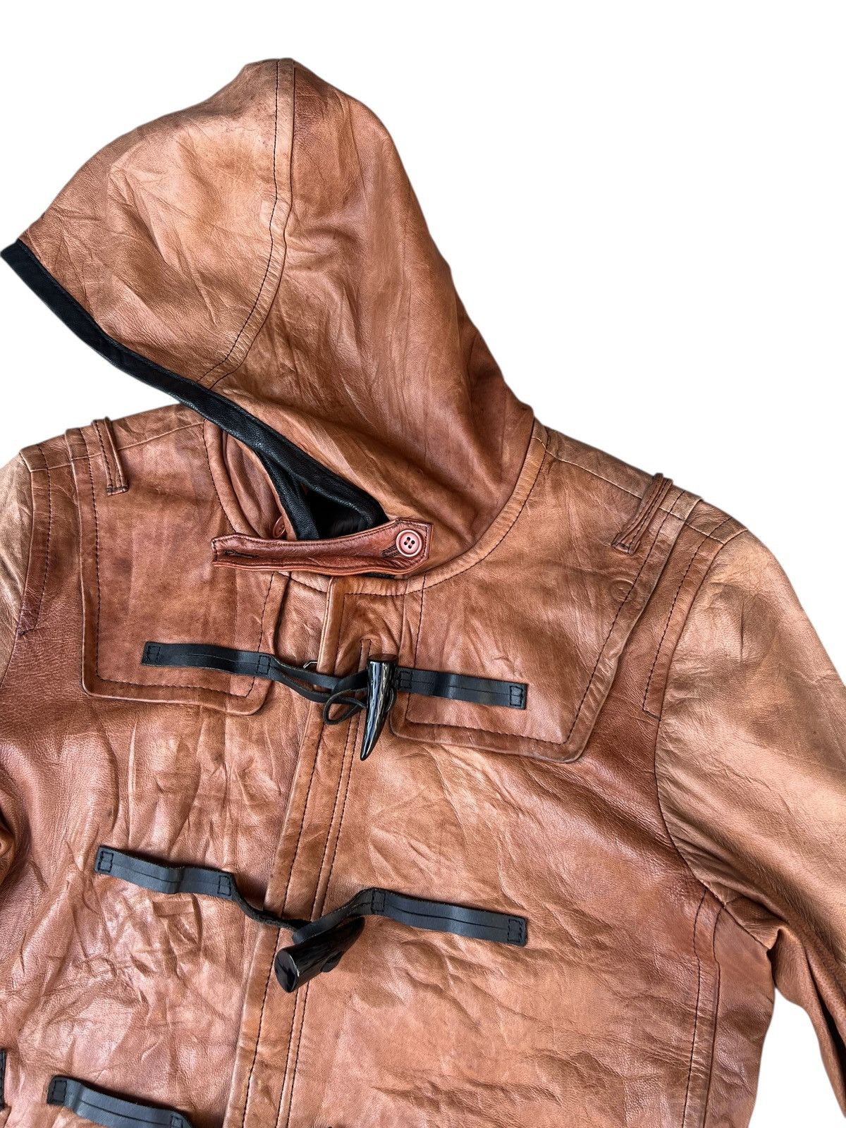 Ekam Haruf Japan Patina Sheepskin Leather Hoodie Toggle Jacket Size US M / EU 48-50 / 2 - 9 Thumbnail