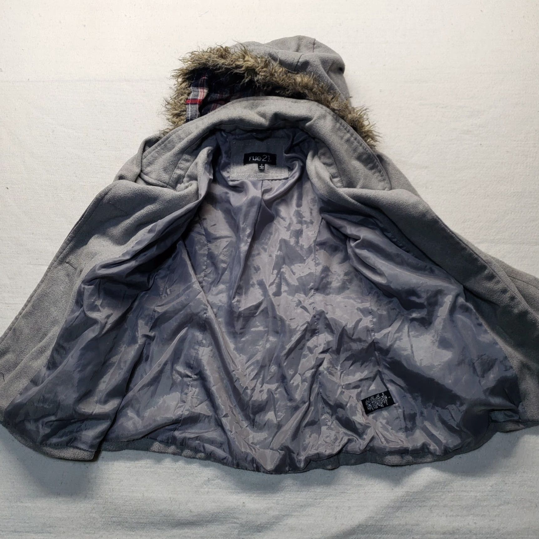 Vintage VINTAGE rue21 Pea Coat Jacket Gray Solid Winter Detachable Fuzzy Hood Adult Women Small 90s Designer Womens Size S / US 4 / IT 40 - 7 Thumbnail
