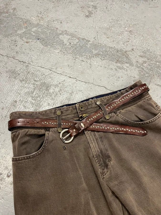 Designer × Vintage 2000s Nanni Studded Brown Leather Belt Size ONE SIZE - 2 Thumbnail
