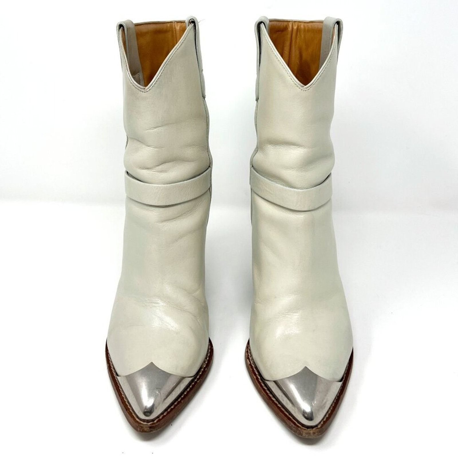 Isabel Marant Isabel Marant Lamsy Beige Leather Metal Toe Western Boots Size US 6 / IT 36 - 2 Thumbnail