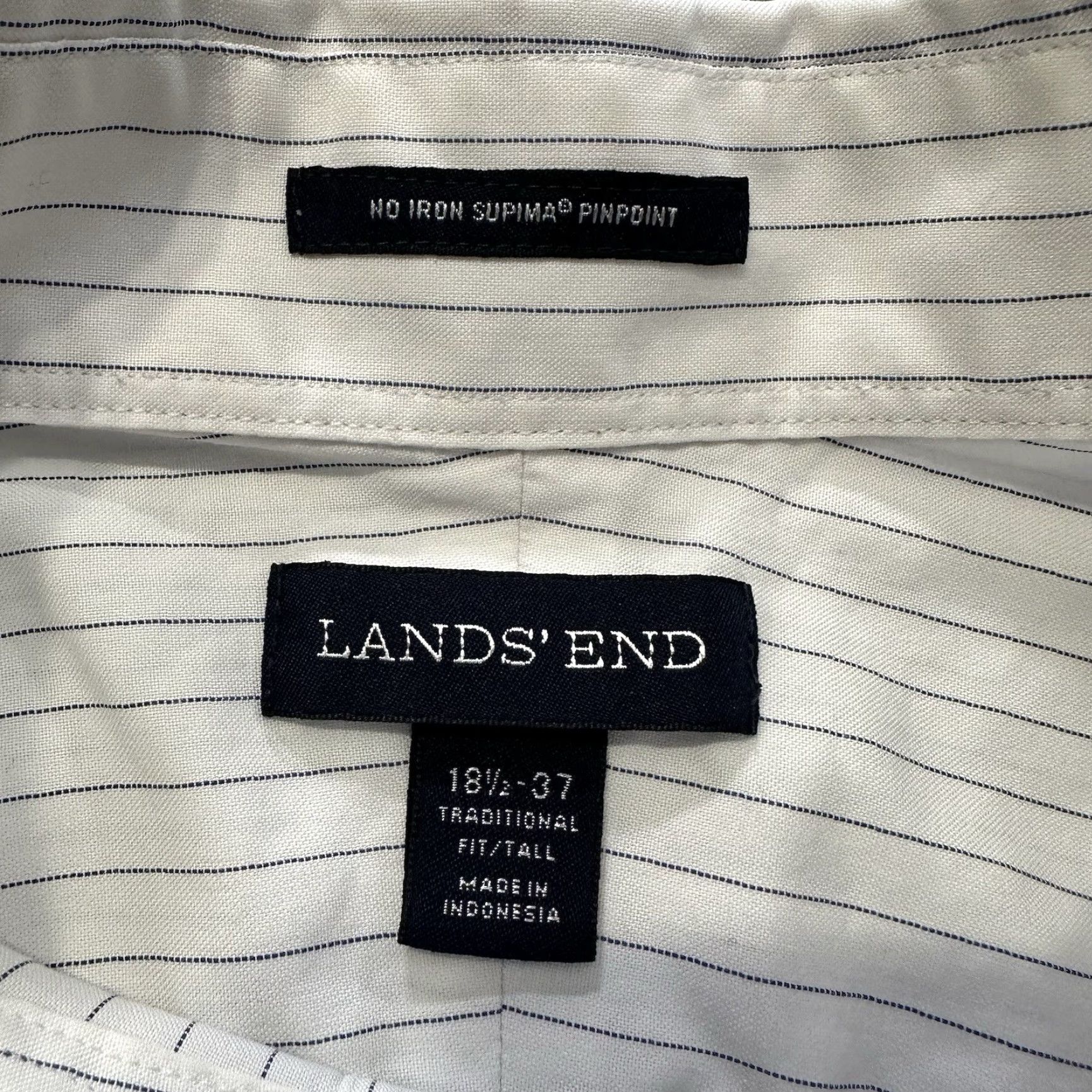 Lands' End Lands' End Button Down Shirt Mens 18.5 37 White Non-Iron Supima Cotton Pinpoint Striped Long Sleeve Dress Shirt Mens XS-XL Size US XXL / EU 58 / 5 - 3 Thumbnail