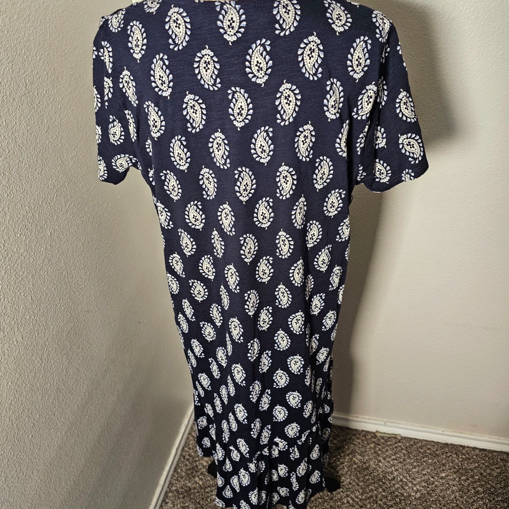 J. Jill VINTAGE J. Jill Cotton Blend Shirt Dress Women Medium Navy Blue Paisley Casual Pockets 90s Size M / US 6-8 / IT 42-44 - 3 Thumbnail