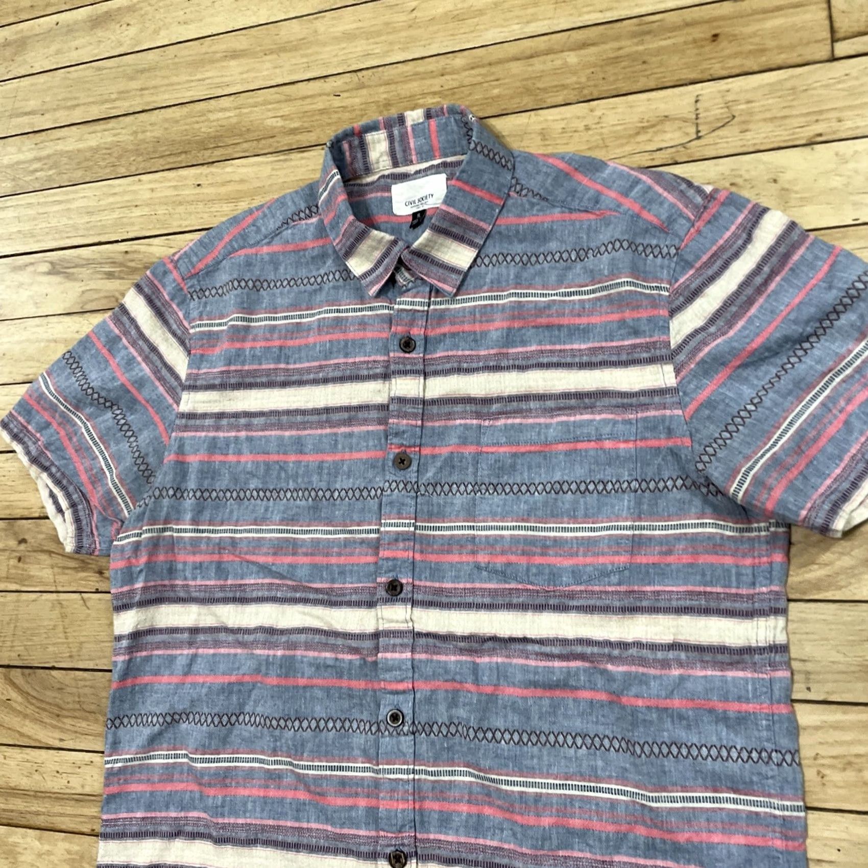 Pinko Civil Society Button Up Shirt Men S Aztec Tribal Stripe Pink Blue Aquaberry Size US S / EU 44-46 / 1 - 3 Thumbnail