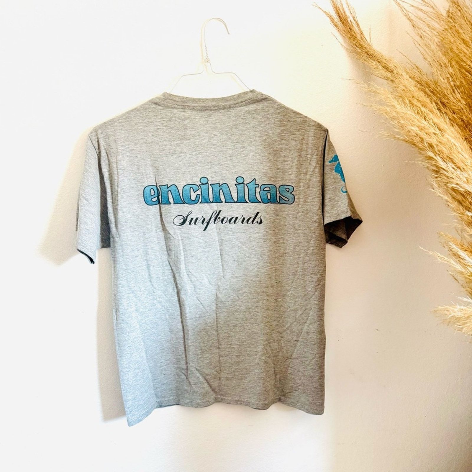 Hanes ENCINITAS Heather Grey Aqua Blue Logo Retro Tee Shirt Top M Size US M / EU 48-50 / 2 - 8 Thumbnail