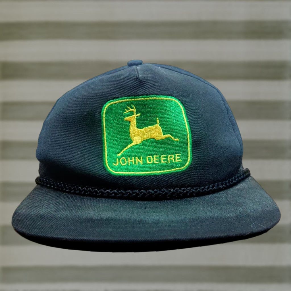 John Deere VINTAGE John Deere Patch Cord Snapback Hat Cap Trucker Hat Men Adjustable Black Canvas USA 80s 90s Farm Agriculture Size ONE SIZE - 1 Thumbnail