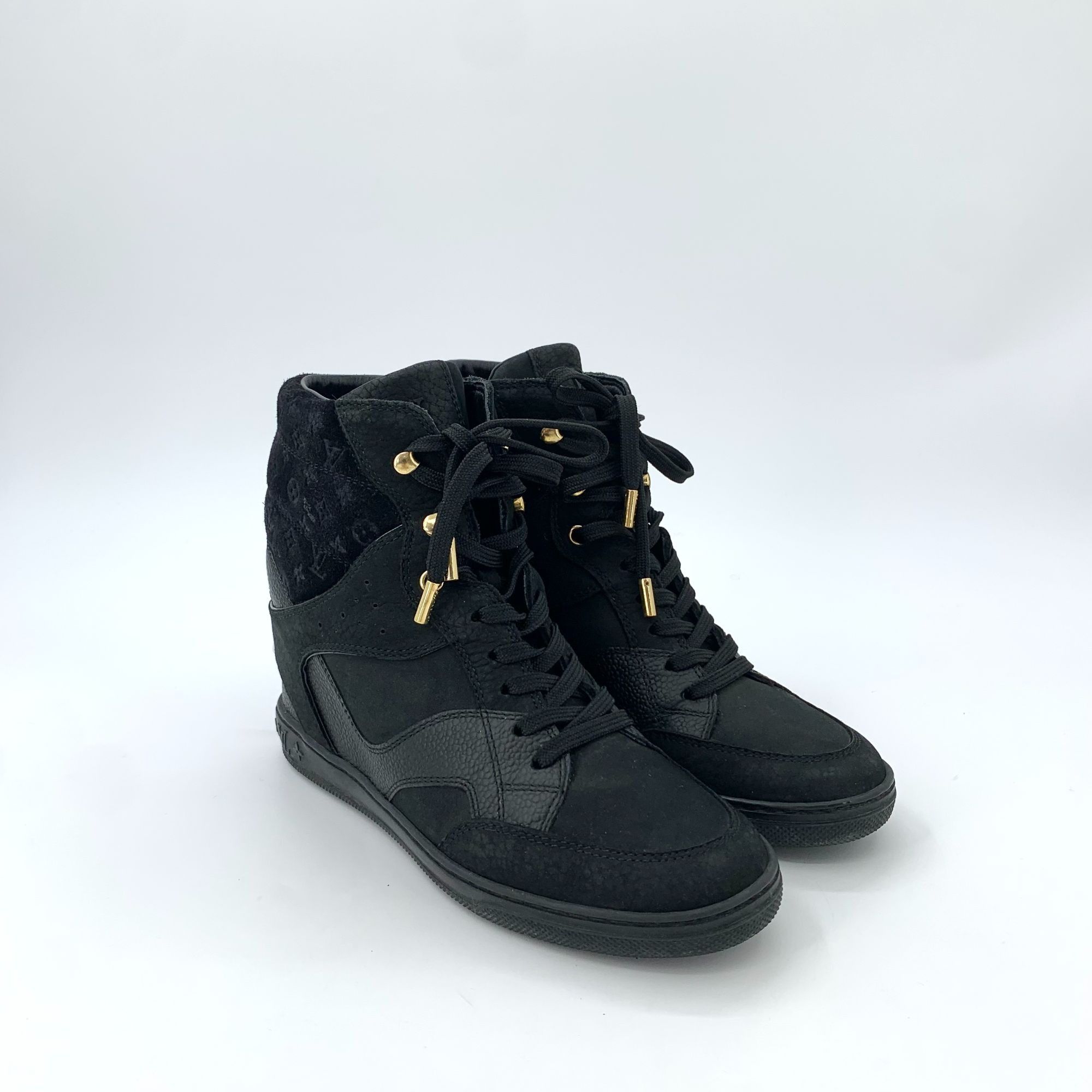 Louis Vuitton Louis Vuitton Black Leather & Suede High Top Sneakers With M Size US 6.5 / IT 36.5 - 2 Thumbnail