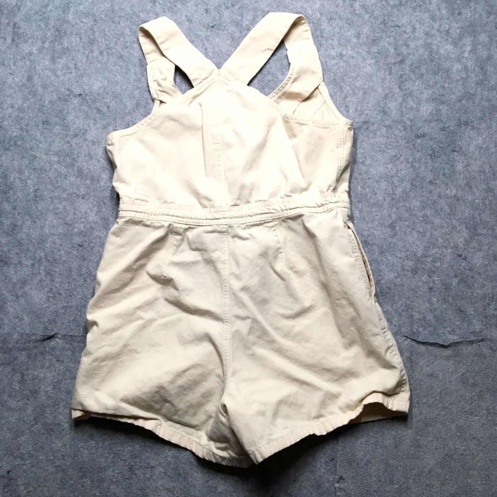 Vintage VINTAGE Miss Selfridge Romper Womens 8 Beige Denim Sleeveless Zip Front Shorteralls Size 30" / US 8 / IT 44 - 5 Thumbnail