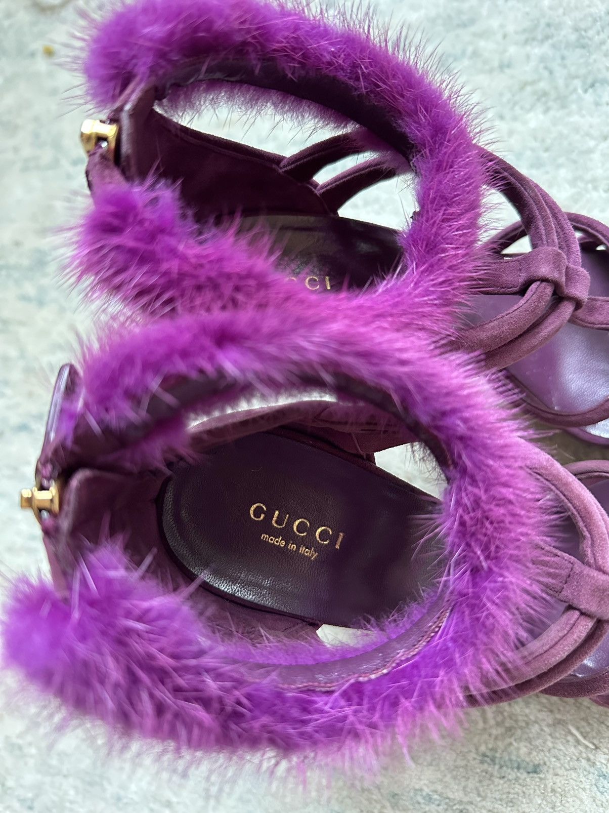 Gucci Gucci Camilla T Strap Suede Heels Sandals Mink Fur Cuff Size US 7 / IT 37 - 5 Thumbnail
