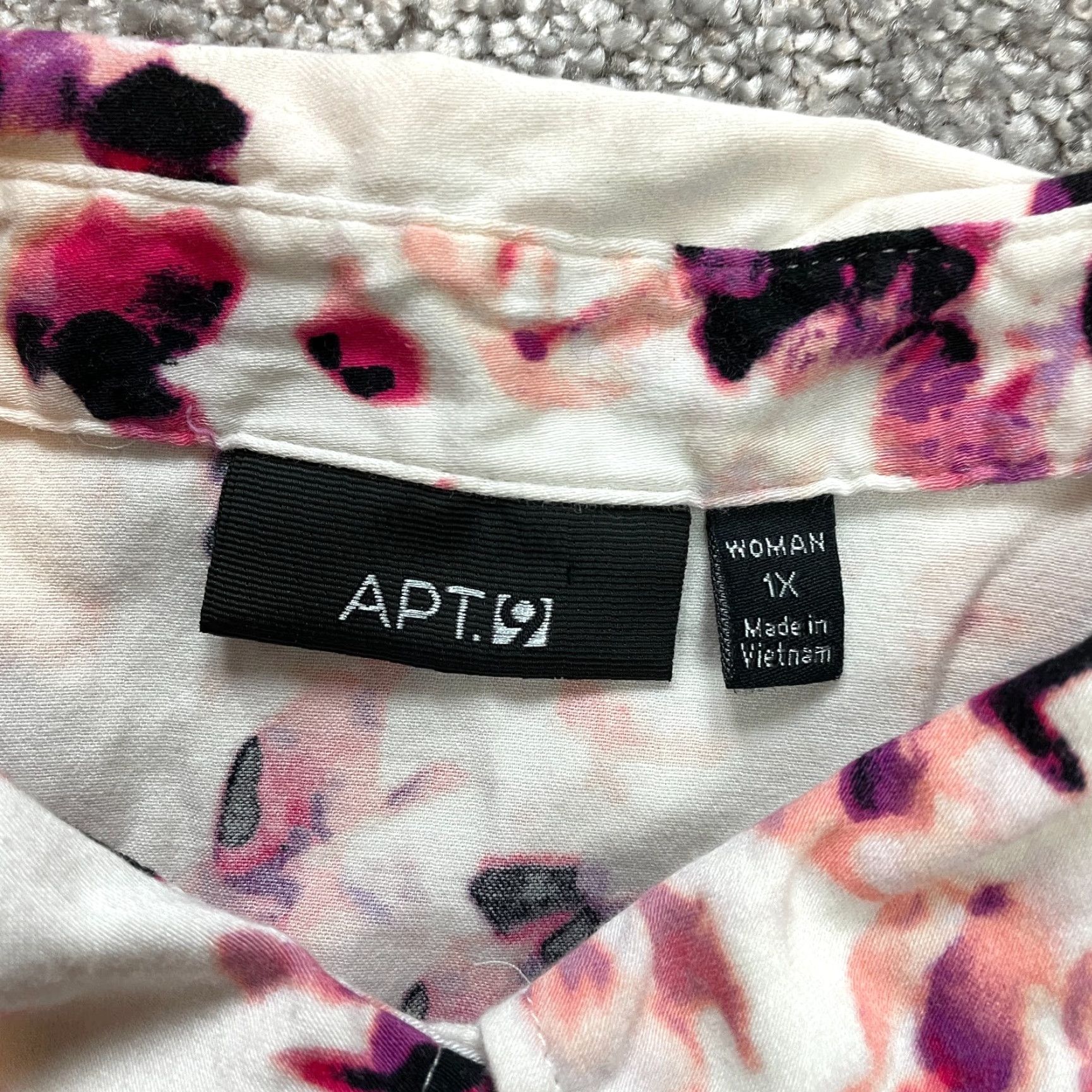 Apt. 9 Apt. 9 Button-Up Shirt Womens 1X White Purple Floral 3/4 Sleeve Collared Shirt Size XL / US 12-14 / IT 48-50 - 3 Thumbnail