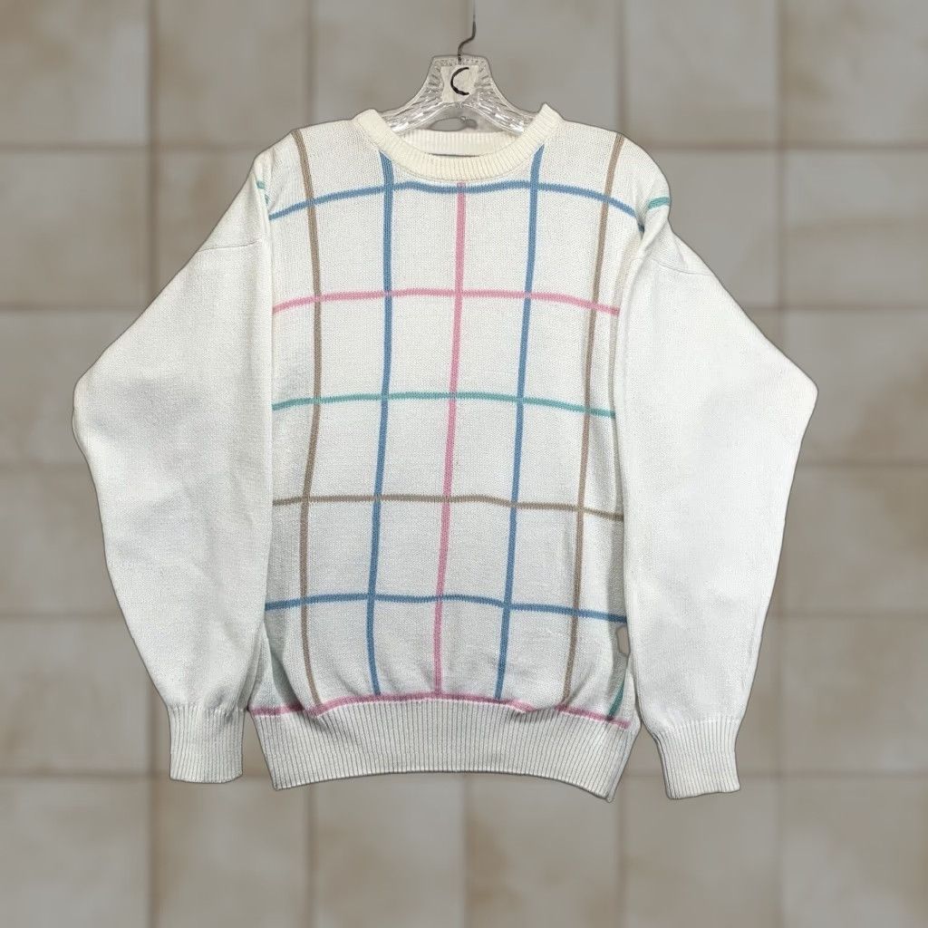 Vintage VINTAGE Braemar Sweater Medium BOXY Fit White Pastel Argyle 90s Grunge Pullover Mens Size US M / EU 48-50 / 2 - 1 Thumbnail