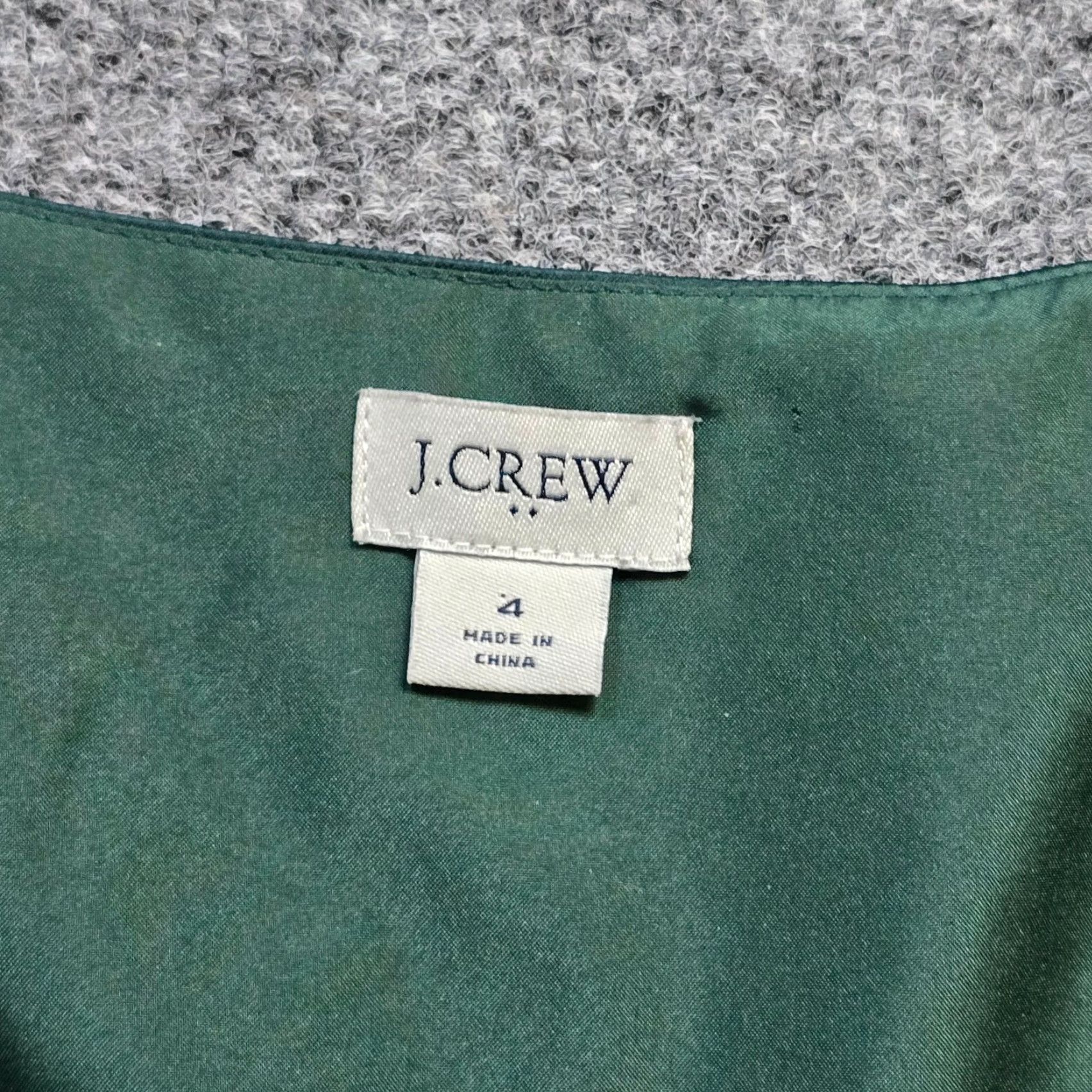 J.Crew J.CREW Blouse Women's Size 4 Green Satin Peplum V-Neck Long Sleeve Holiday Classic Satin Blouse, Green, 4, Regular, Women, J.CREW Size S / US 4 / IT 40 - 3 Thumbnail